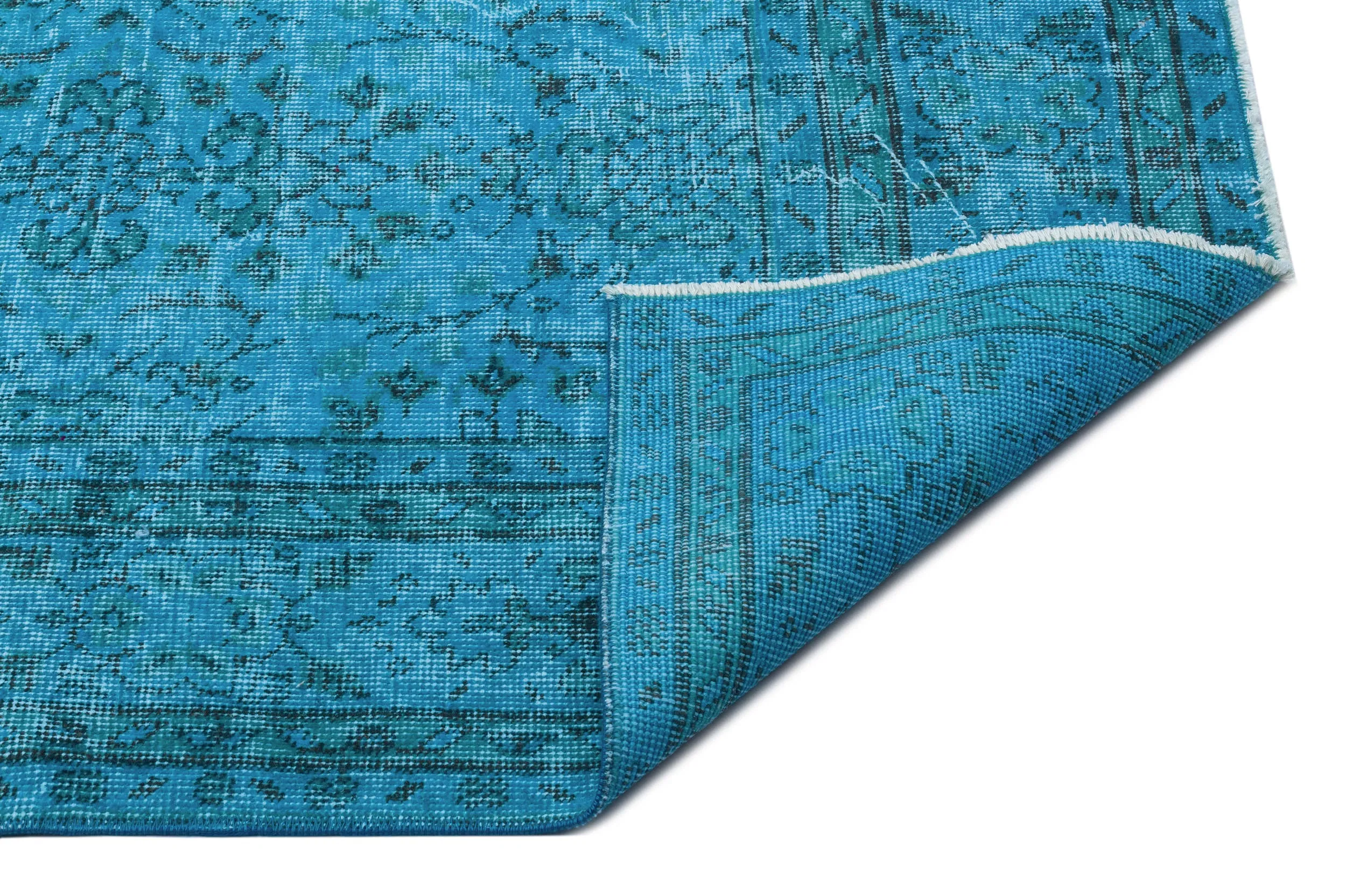 Retro Design Turquoise Over Dyed Vintage Rug 6'11'' x 10'4'' ft 210 x 315 cm