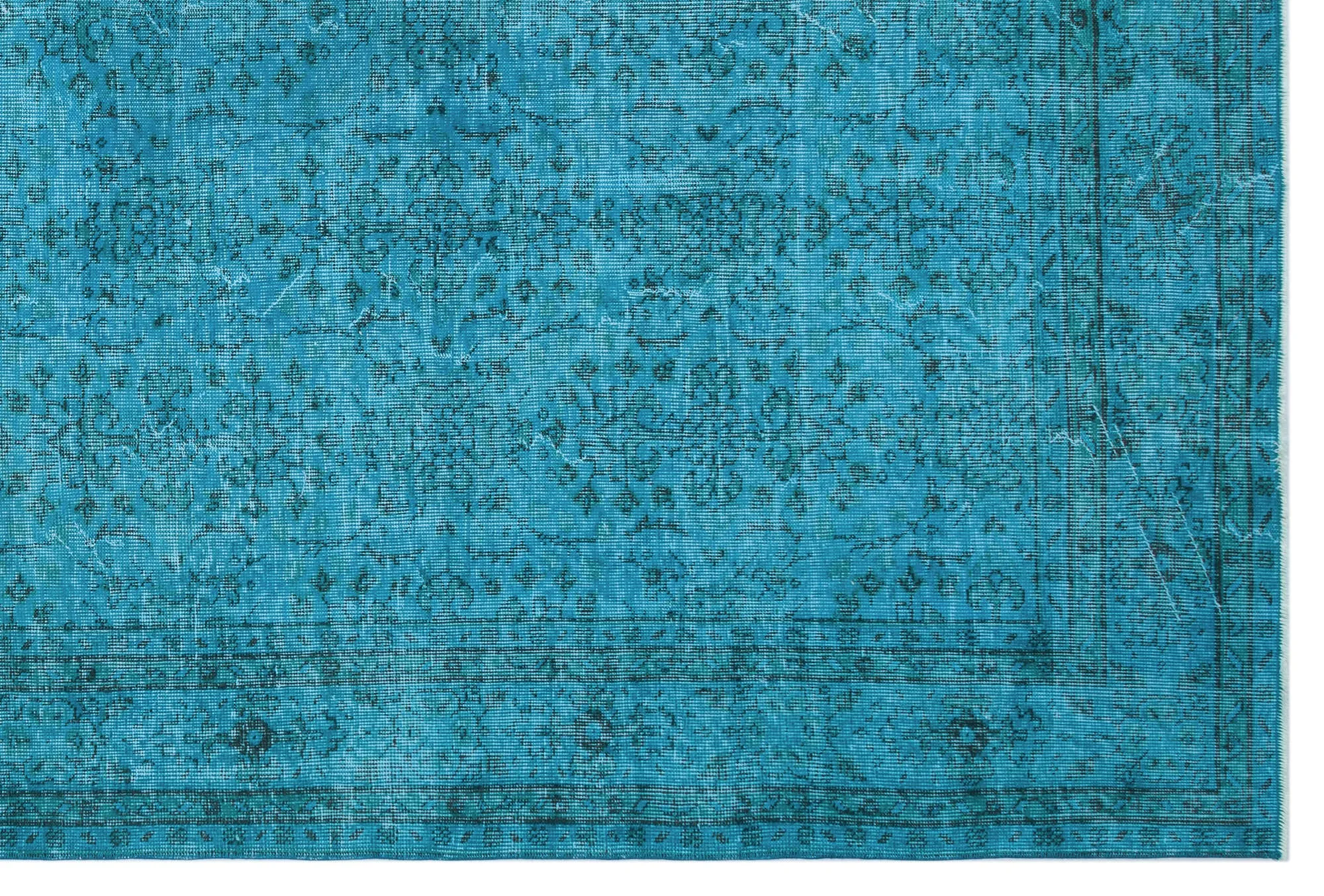 Retro Design Turquoise Over Dyed Vintage Rug 6'11'' x 10'4'' ft 210 x 315 cm