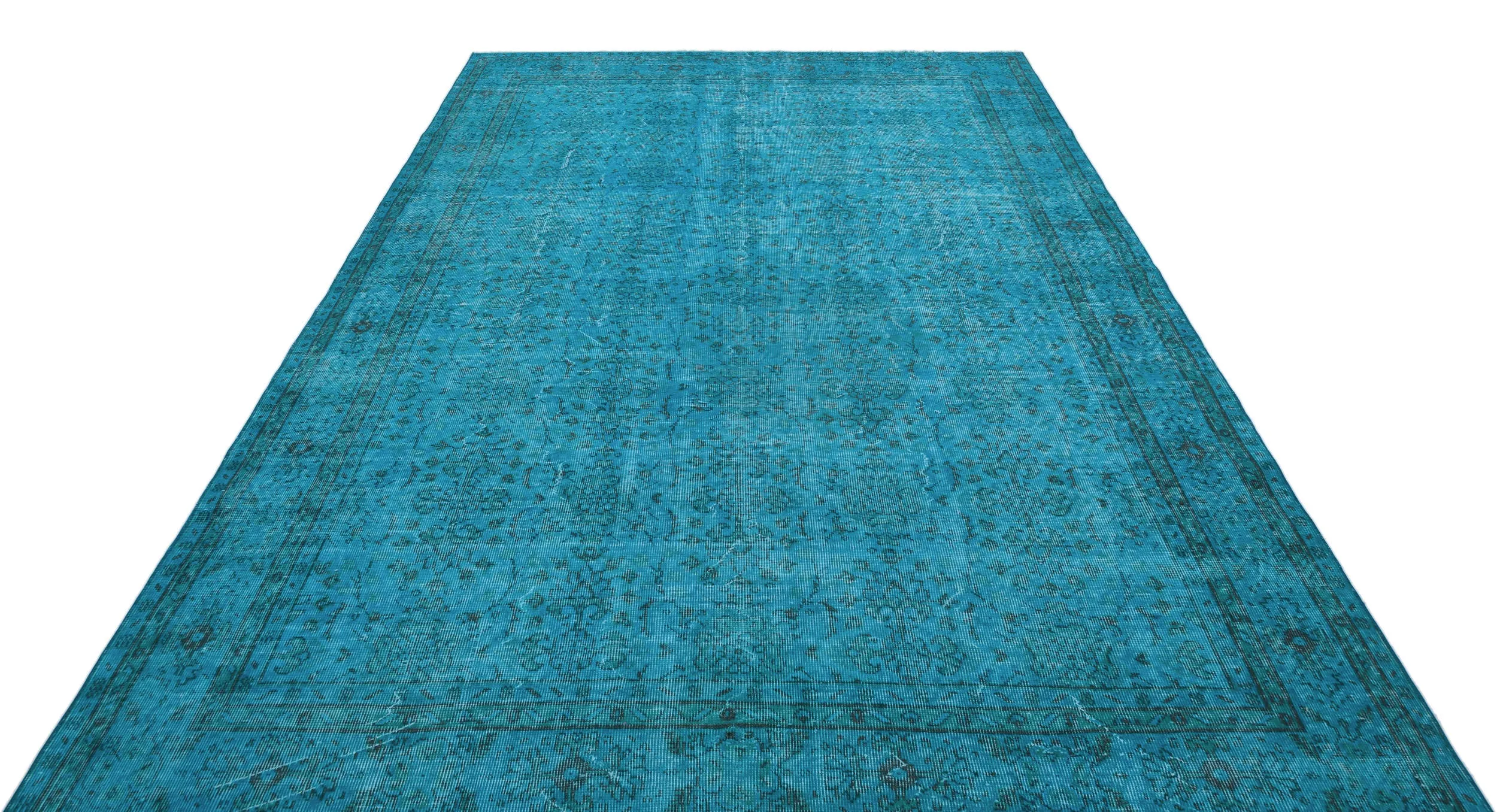 Retro Design Turquoise Over Dyed Vintage Rug 6'11'' x 10'4'' ft 210 x 315 cm