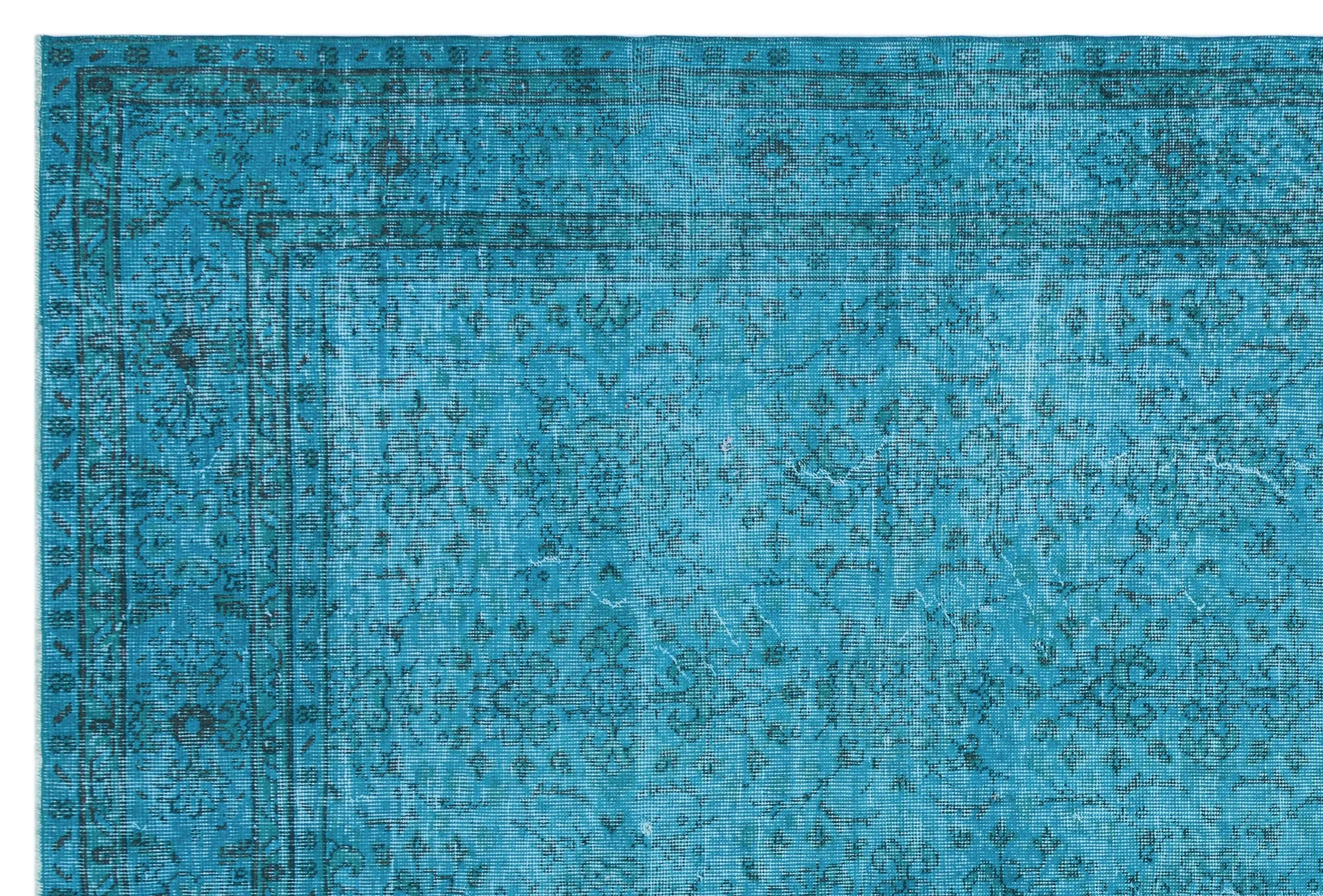 Retro Design Turquoise Over Dyed Vintage Rug 6'11'' x 10'4'' ft 210 x 315 cm