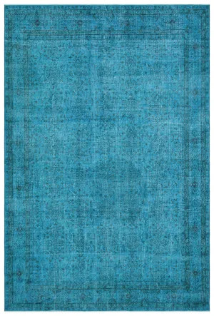 Retro Design Turquoise Over Dyed Vintage Rug 6'11'' x 10'4'' ft 210 x 315 cm