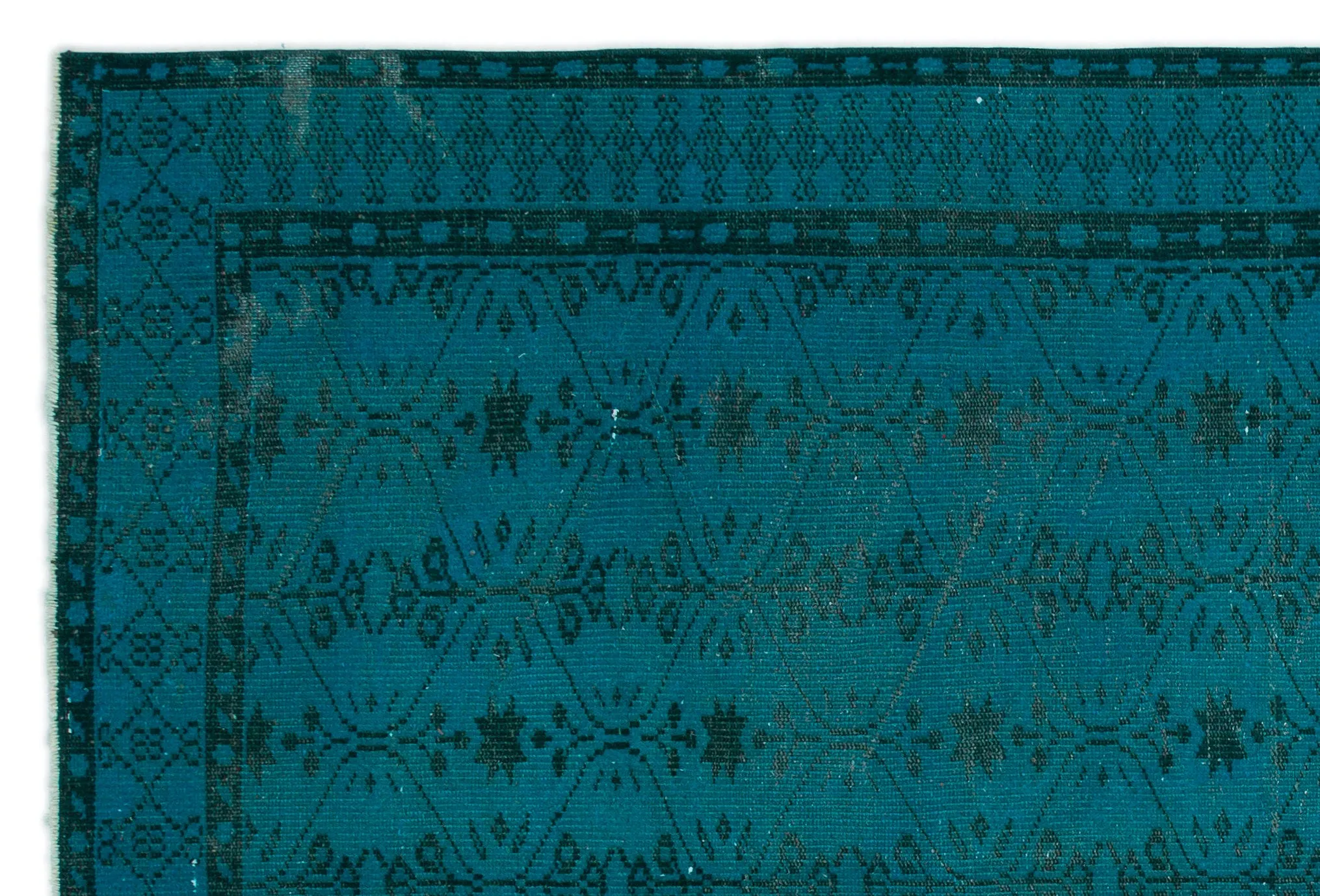 Retro Design Turquoise Over Dyed Vintage Rug 6'4'' x 9'5'' ft 194 x 286 cm