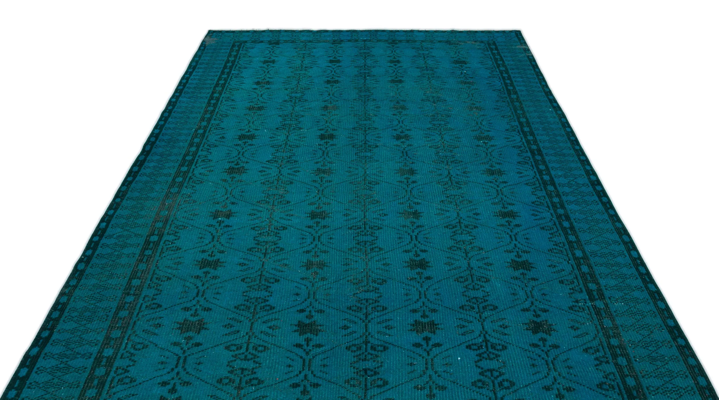Retro Design Turquoise Over Dyed Vintage Rug 6'4'' x 9'5'' ft 194 x 286 cm