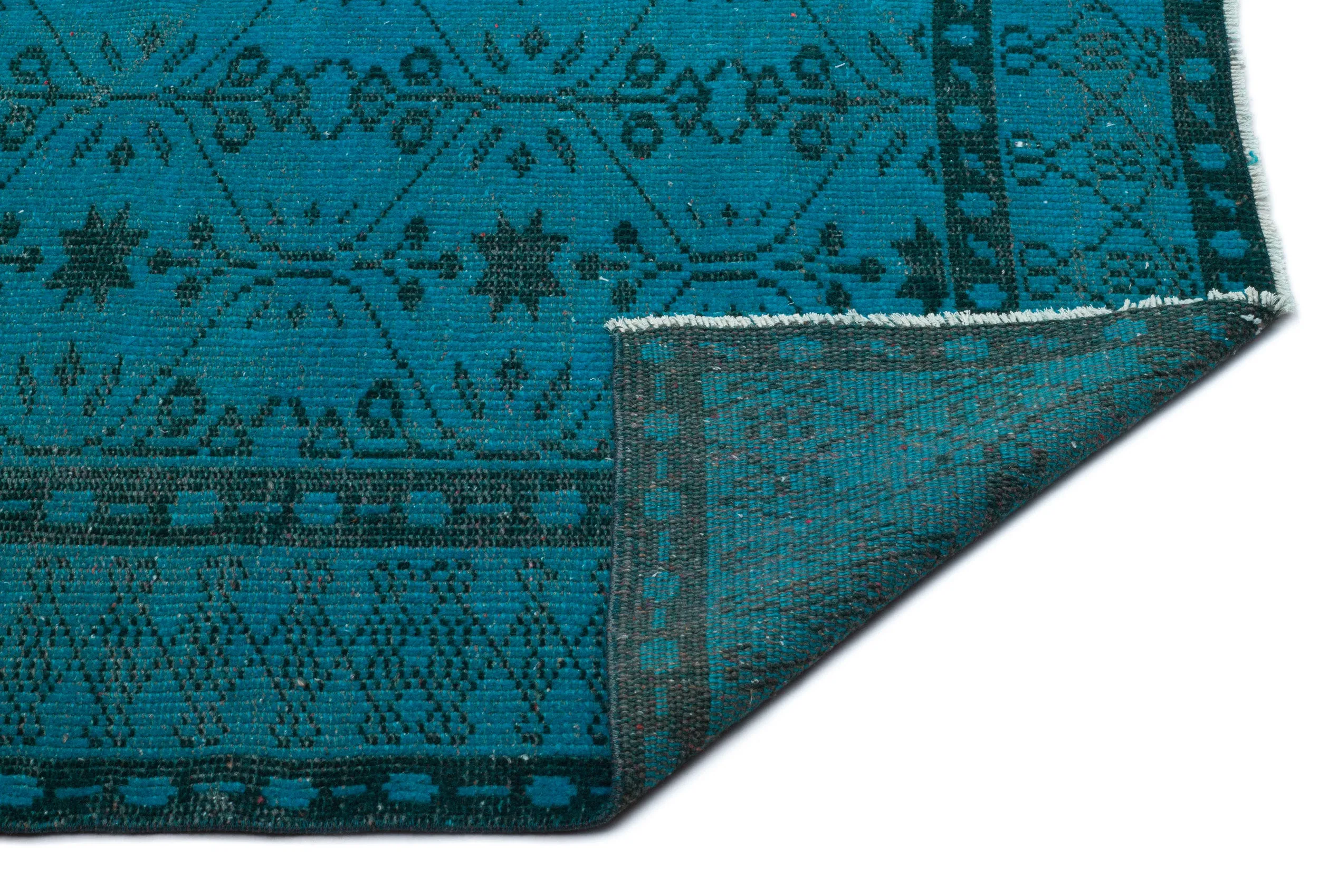 Retro Design Turquoise Over Dyed Vintage Rug 6'4'' x 9'5'' ft 194 x 286 cm