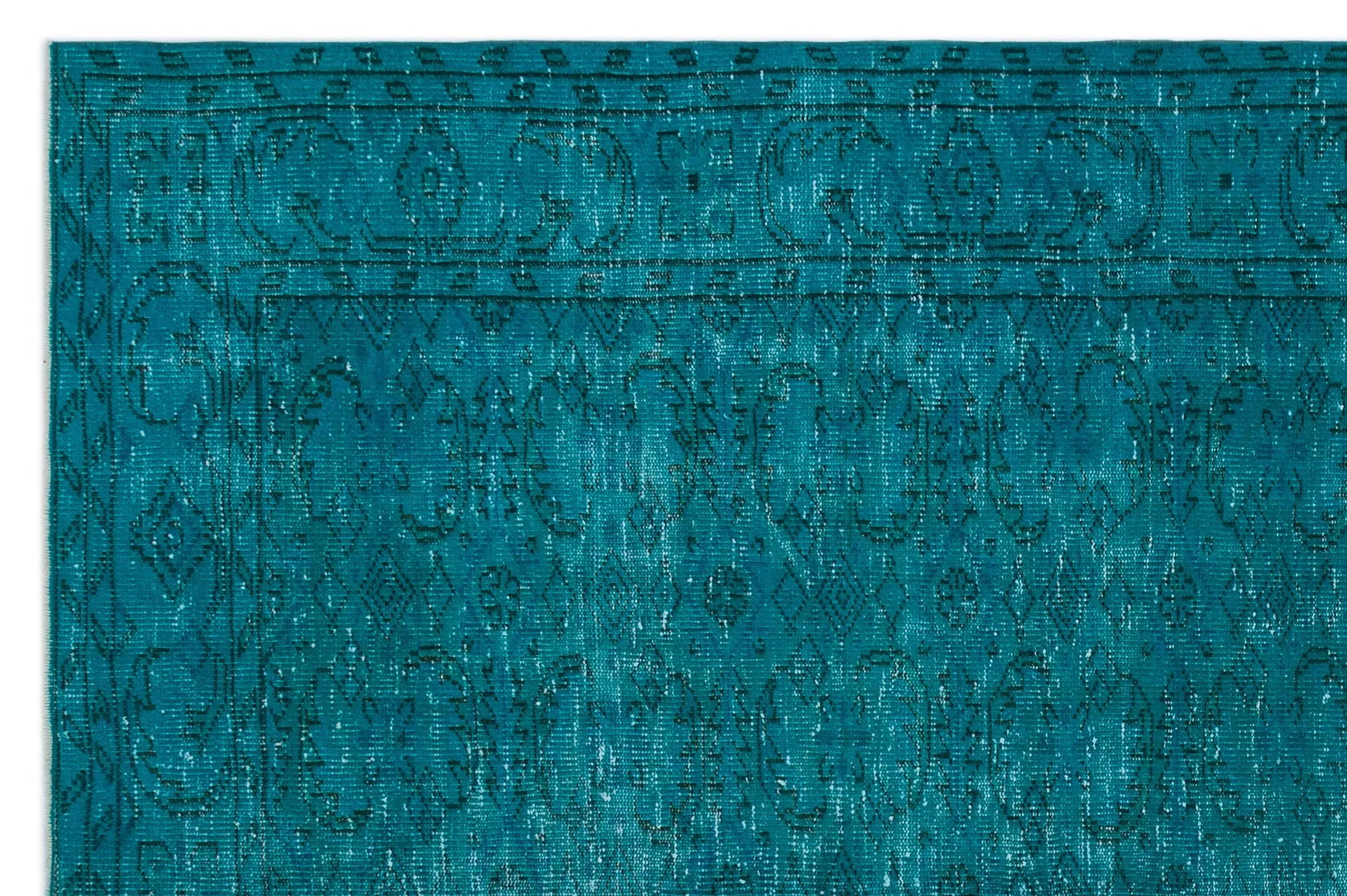 Retro Design Turquoise Over Dyed Vintage Rug 6'4'' x 9'9'' ft 193 x 297 cm