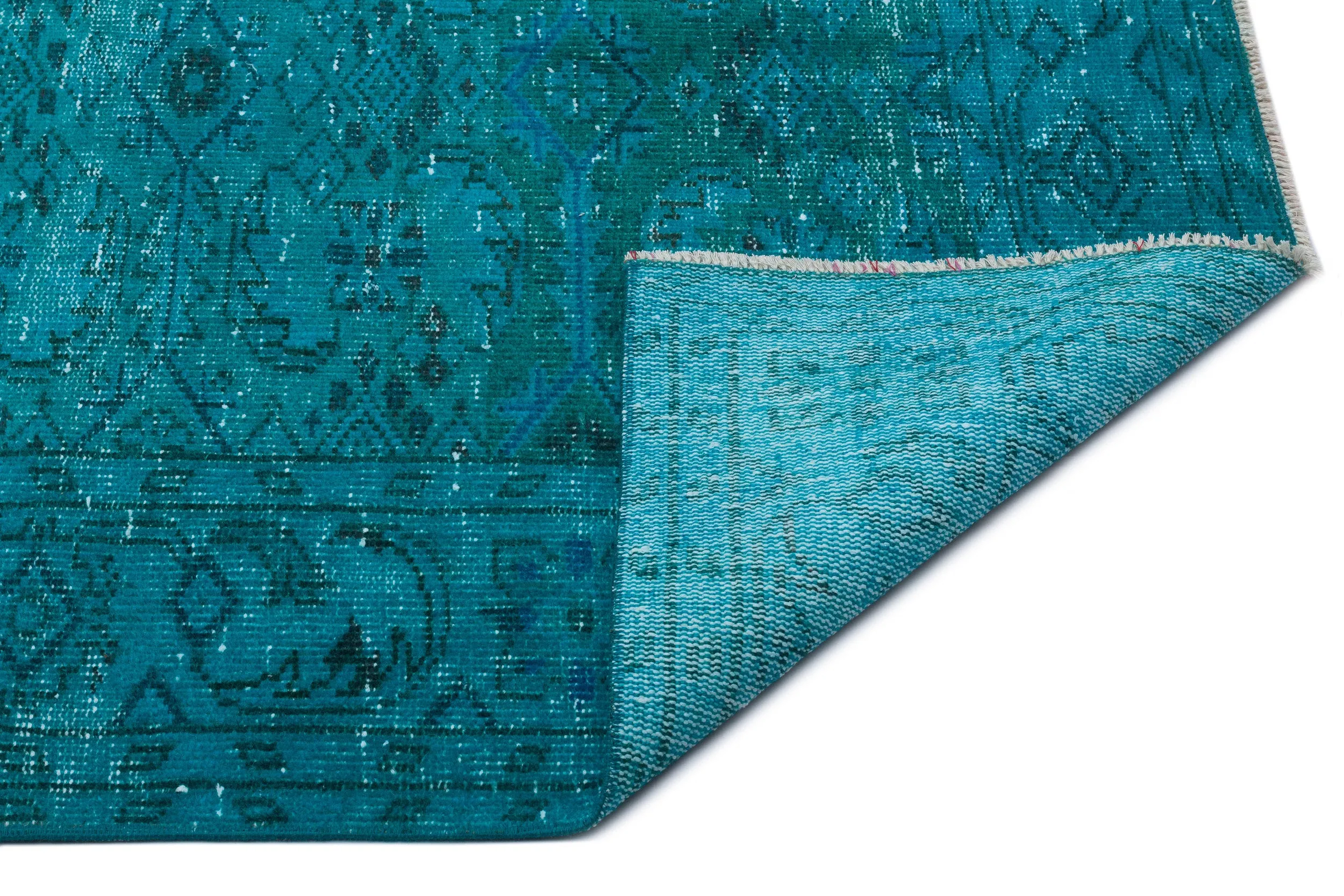 Retro Design Turquoise Over Dyed Vintage Rug 6'4'' x 9'9'' ft 193 x 297 cm