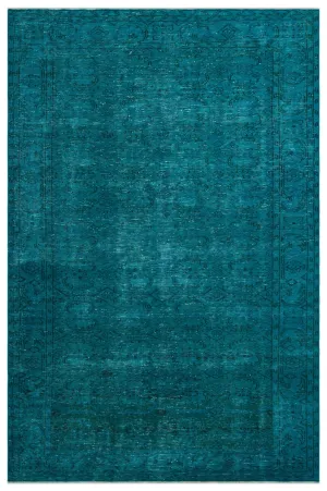 Retro Design Turquoise Over Dyed Vintage Rug 6'4'' x 9'9'' ft 193 x 297 cm