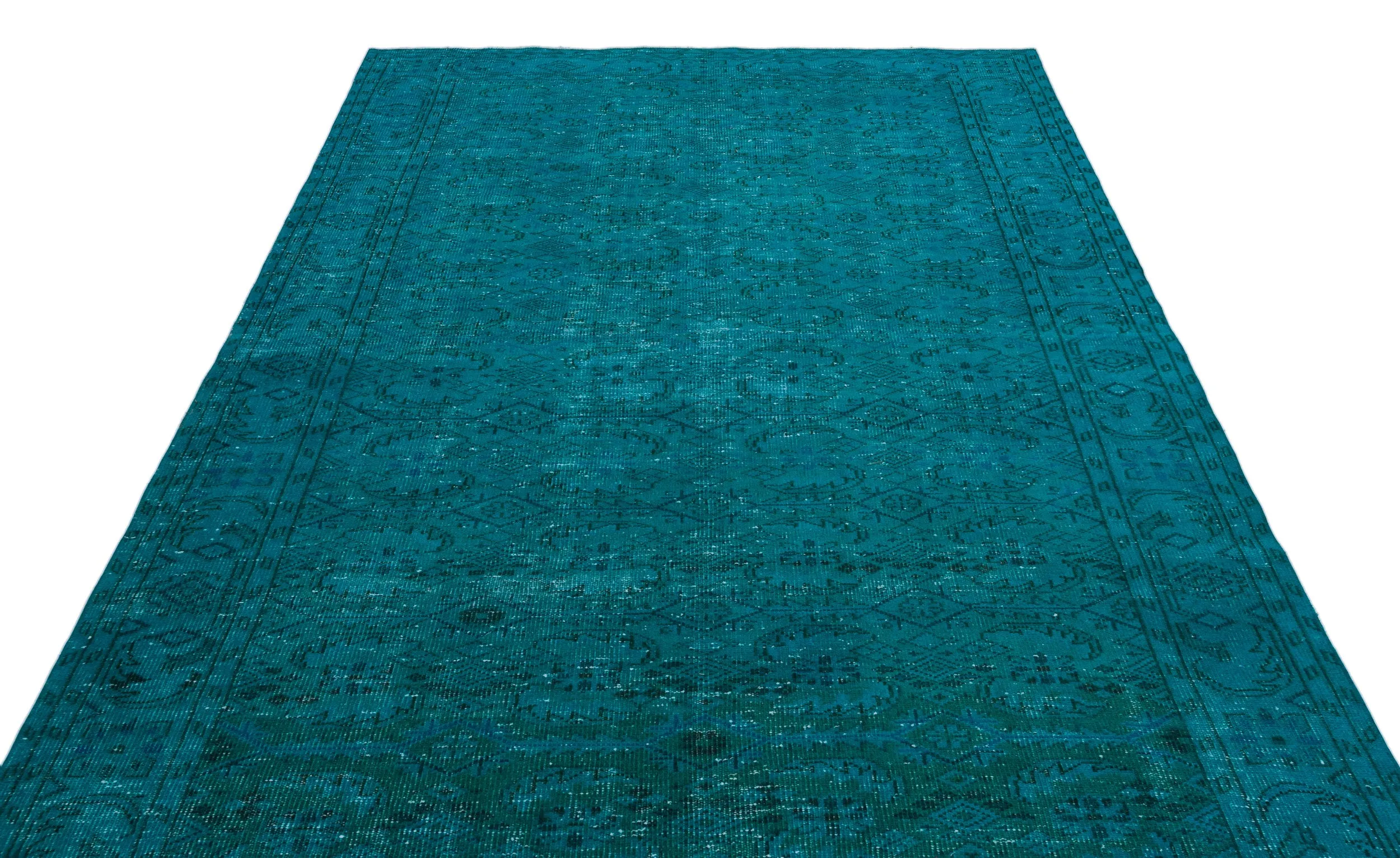 Retro Design Turquoise Over Dyed Vintage Rug 6'4'' x 9'9'' ft 193 x 297 cm