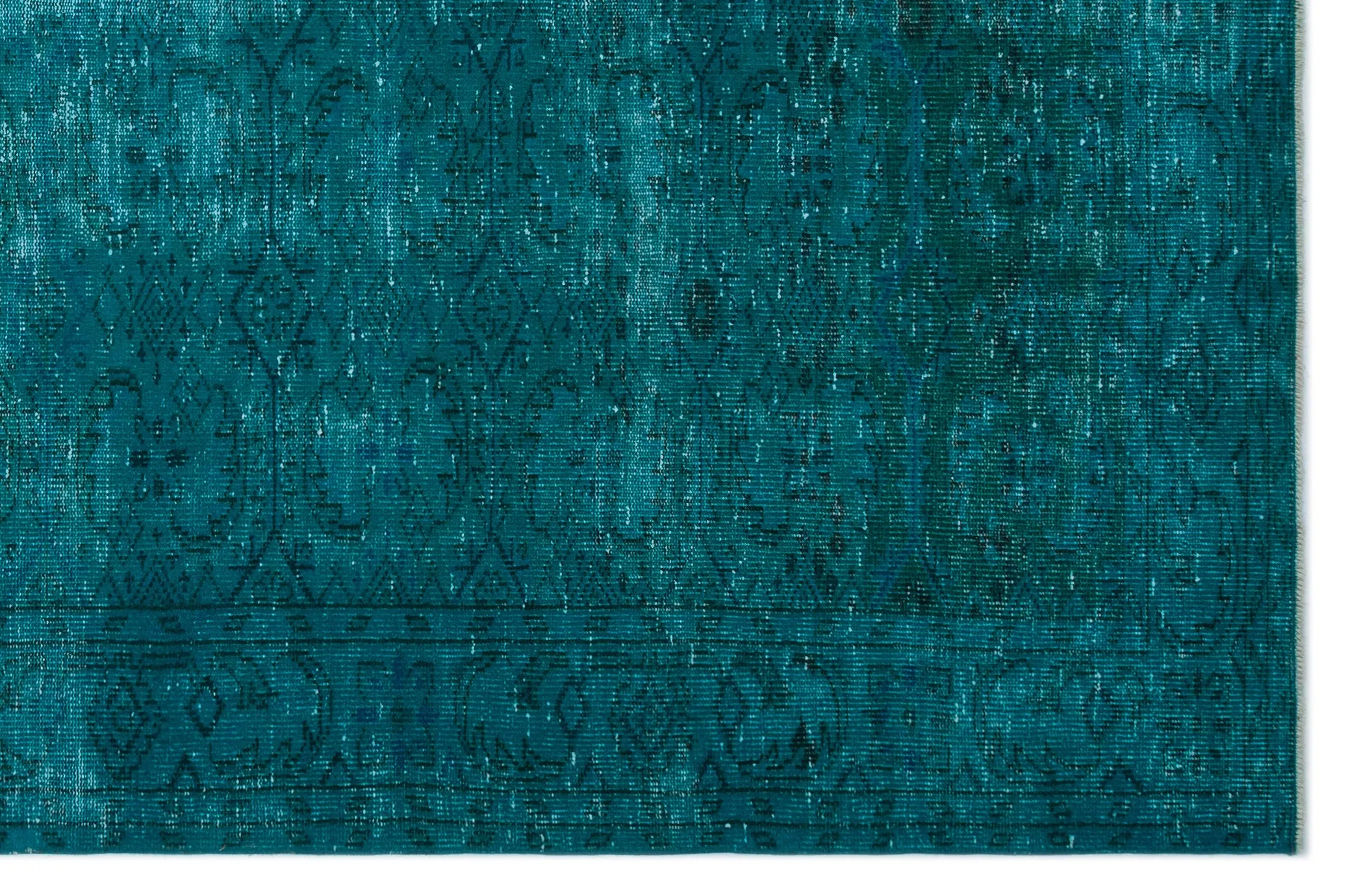 Retro Design Turquoise Over Dyed Vintage Rug 6'4'' x 9'9'' ft 193 x 297 cm