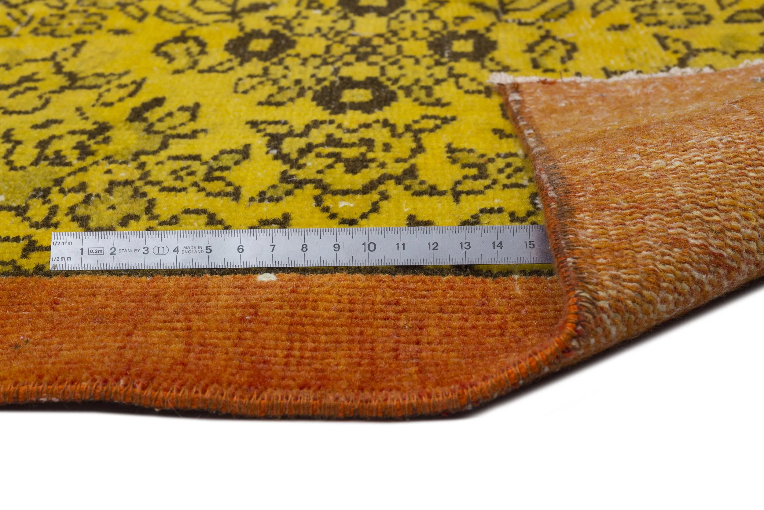 Retro Design Yellow Over Dyed Vintage Rug 4'8'' x 9'0'' ft 143 x 275 cm