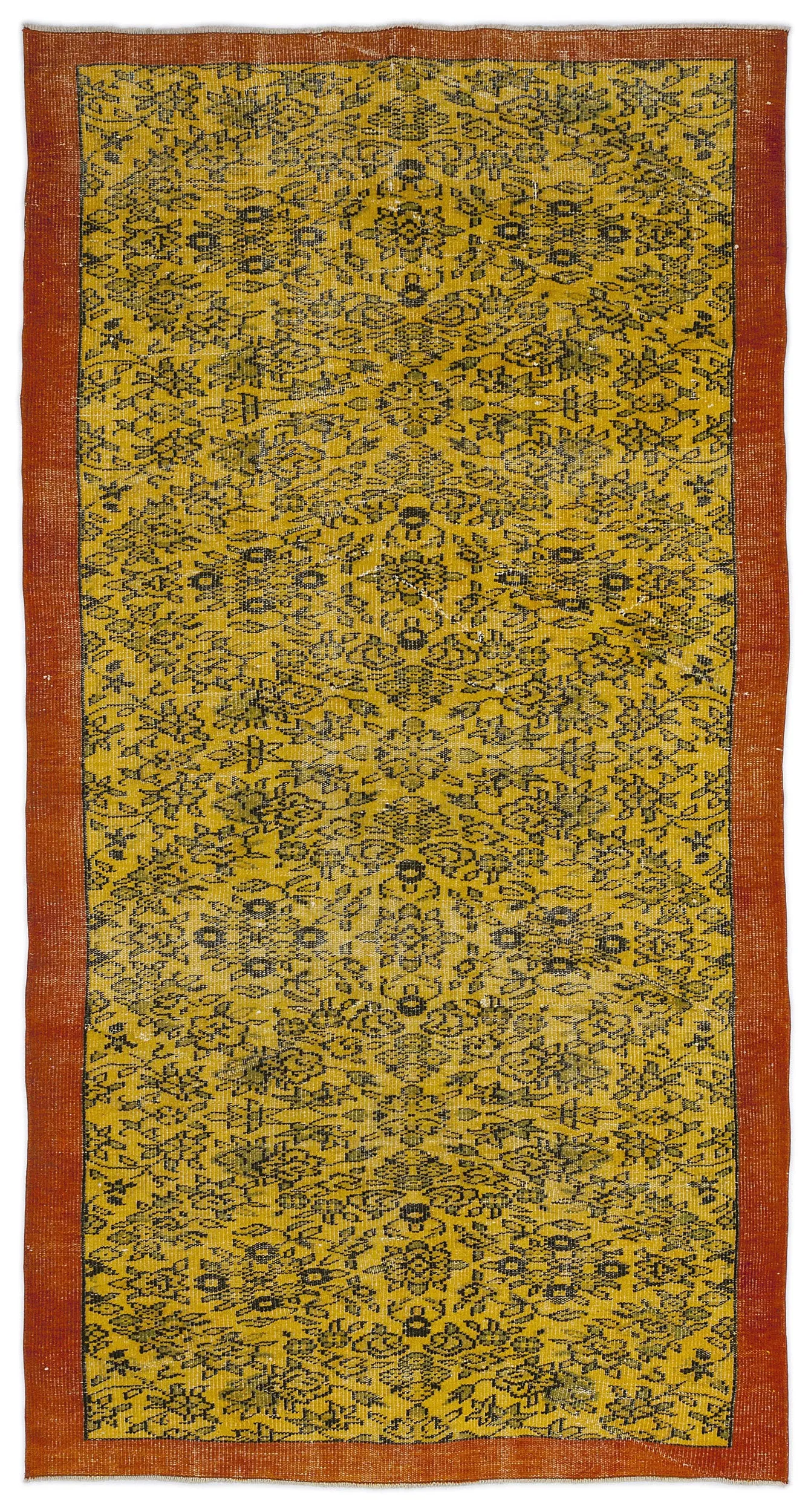 Retro Design Yellow Over Dyed Vintage Rug 4'8'' x 9'0'' ft 143 x 275 cm