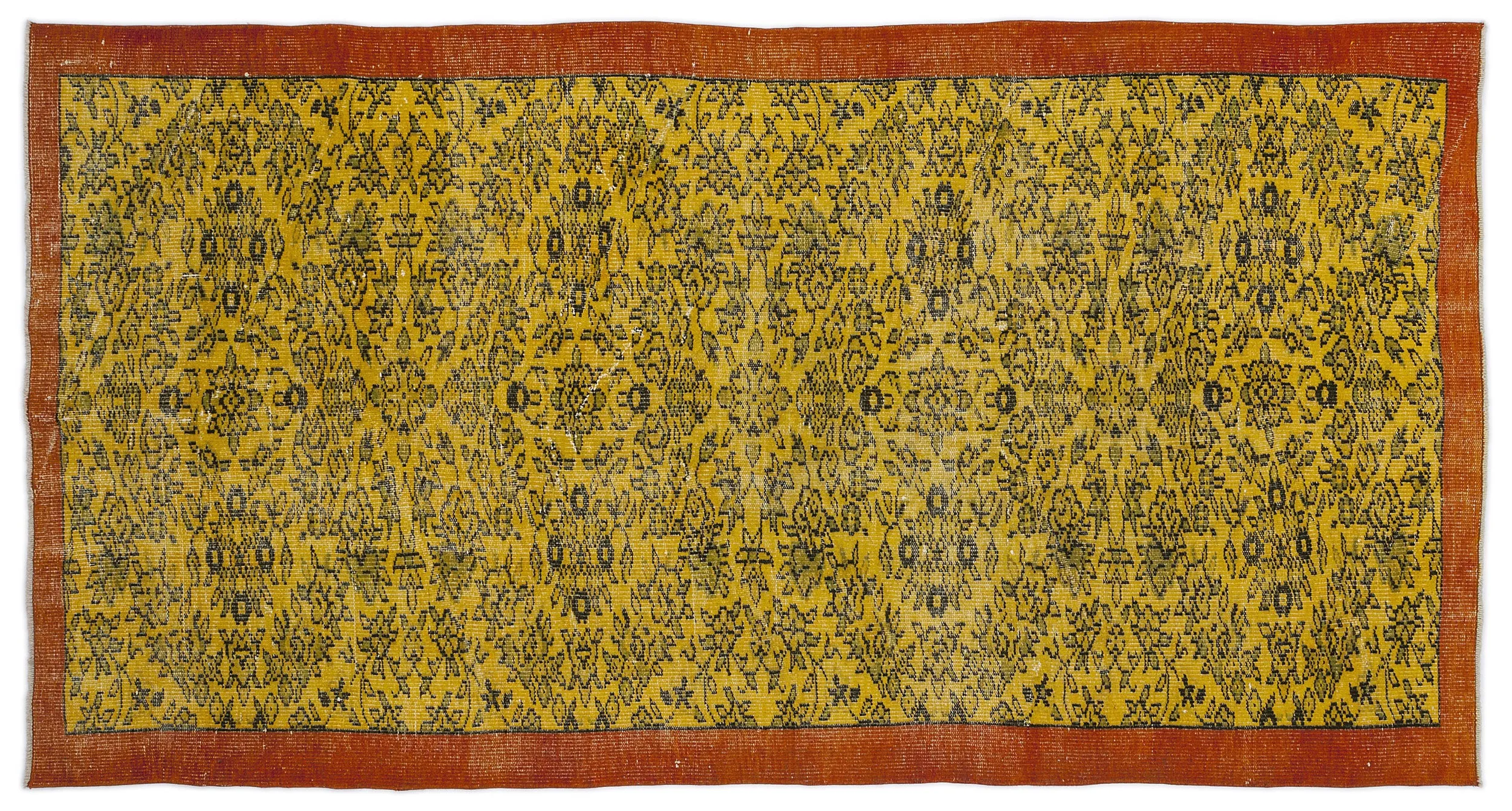 Retro Design Yellow Over Dyed Vintage Rug 4'8'' x 9'0'' ft 143 x 275 cm