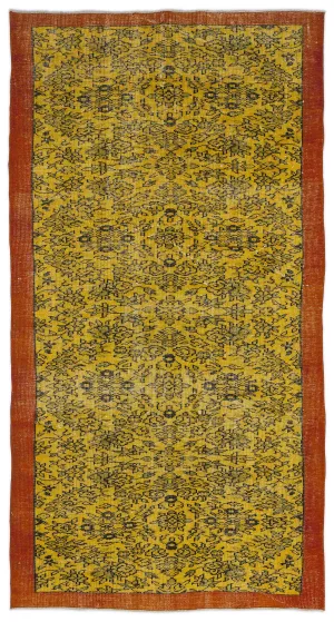 Retro Design Yellow Over Dyed Vintage Rug 4'8'' x 9'0'' ft 143 x 275 cm