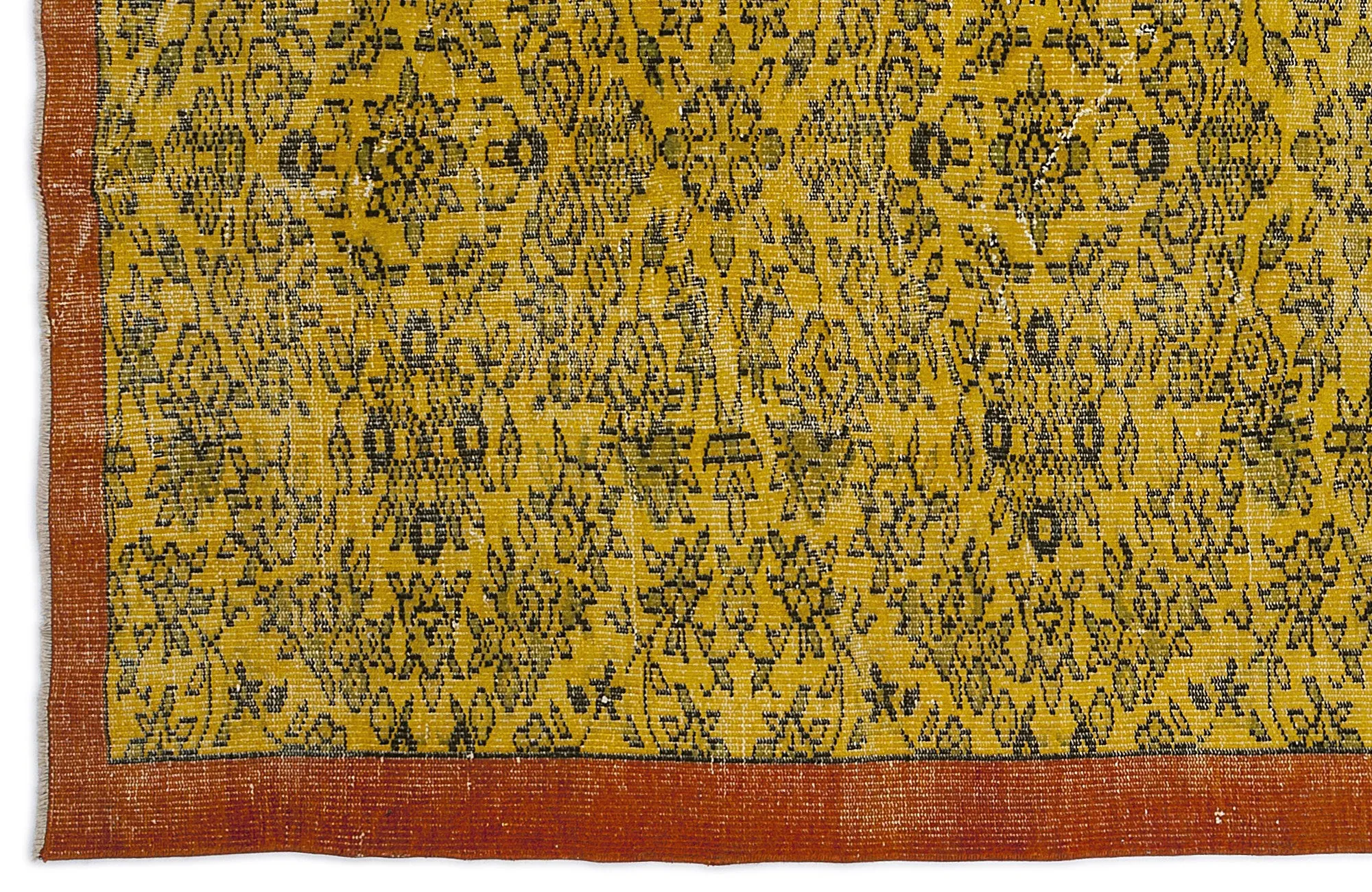 Retro Design Yellow Over Dyed Vintage Rug 4'8'' x 9'0'' ft 143 x 275 cm
