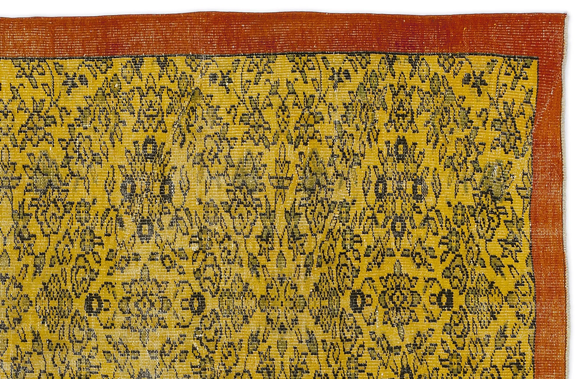 Retro Design Yellow Over Dyed Vintage Rug 4'8'' x 9'0'' ft 143 x 275 cm