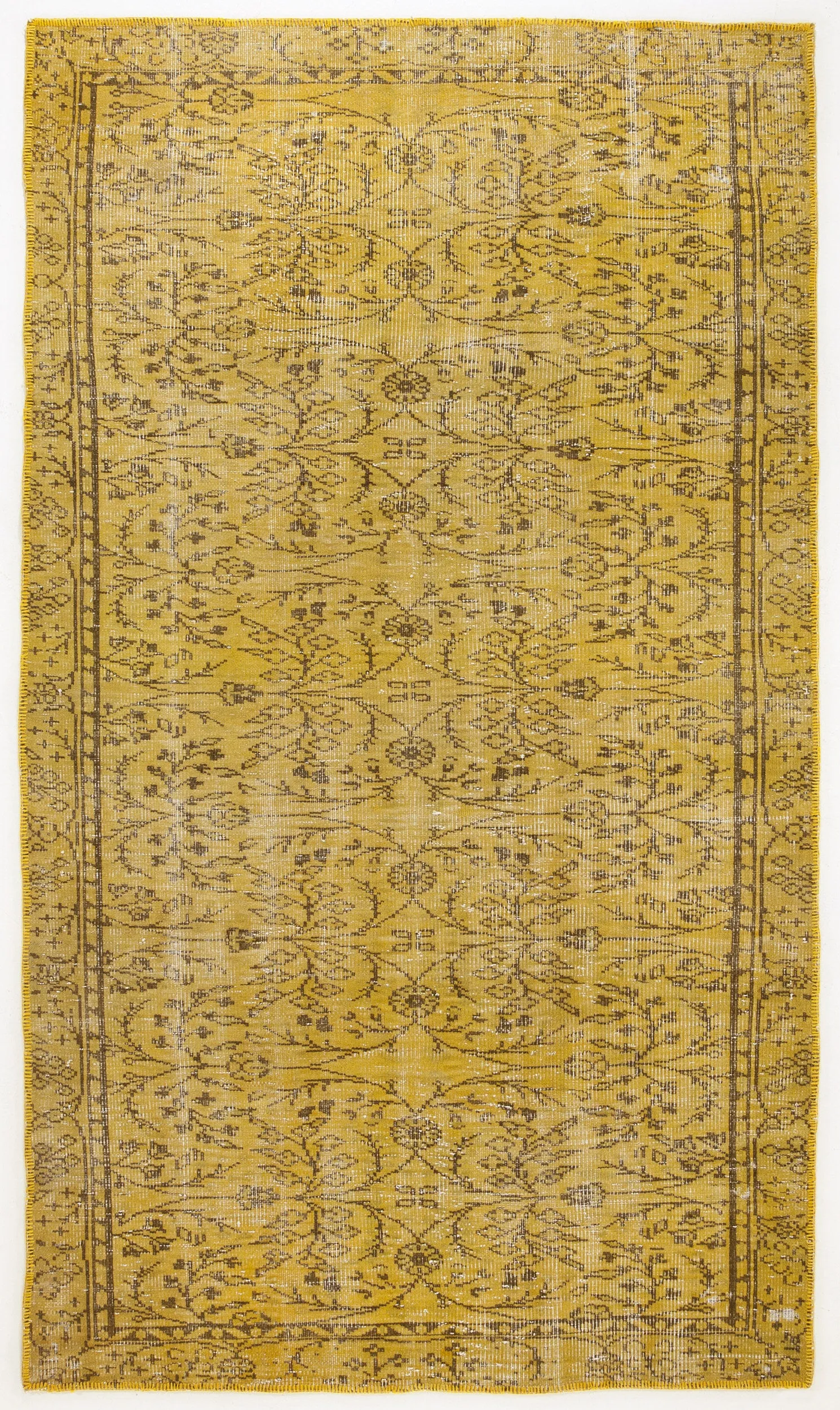 Retro Design Yellow Over Dyed Vintage Rug 5'5'' x 9'4'' ft 165 x 285 cm