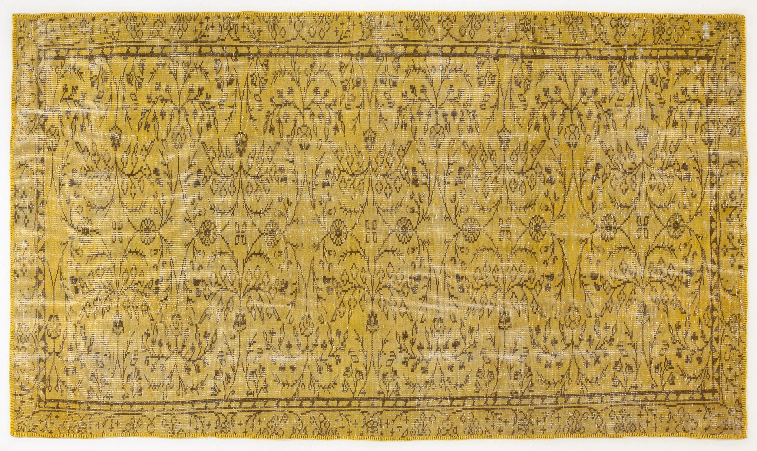 Retro Design Yellow Over Dyed Vintage Rug 5'5'' x 9'4'' ft 165 x 285 cm