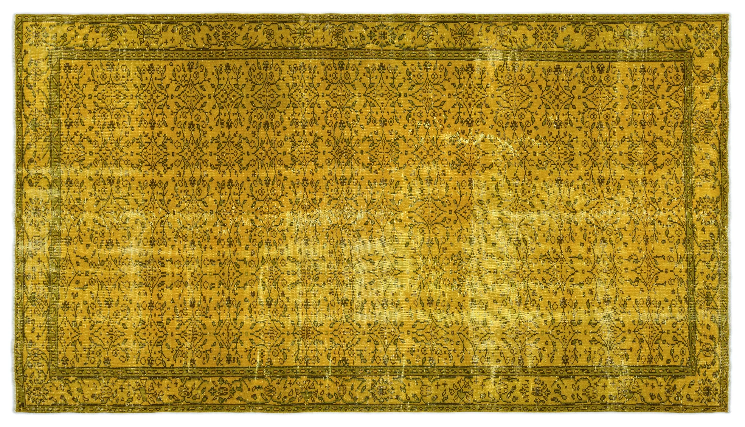 Retro Design Yellow Over Dyed Vintage Rug 5'7'' x 9'11'' ft 169 x 302 cm