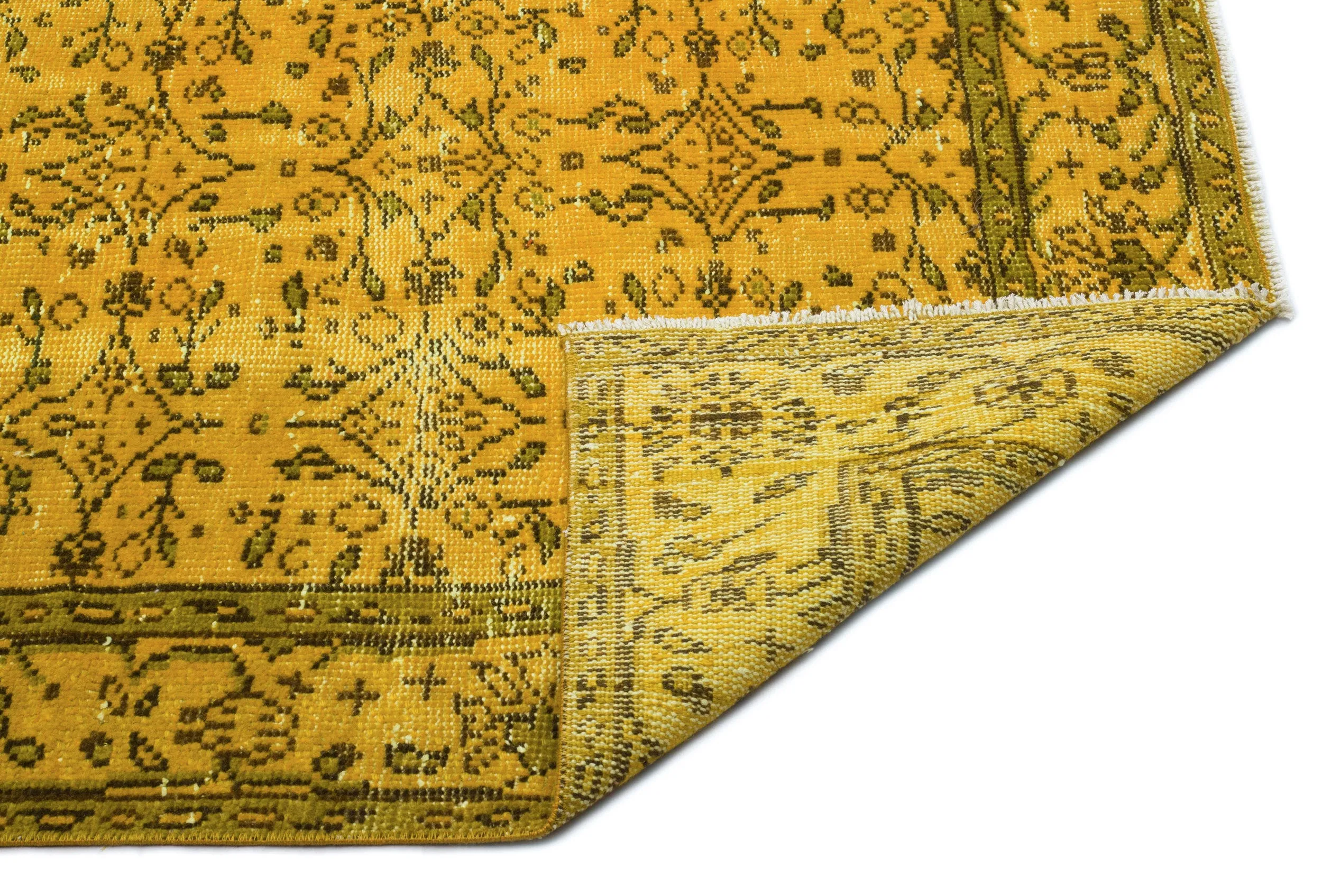 Retro Design Yellow Over Dyed Vintage Rug 5'7'' x 9'11'' ft 169 x 302 cm