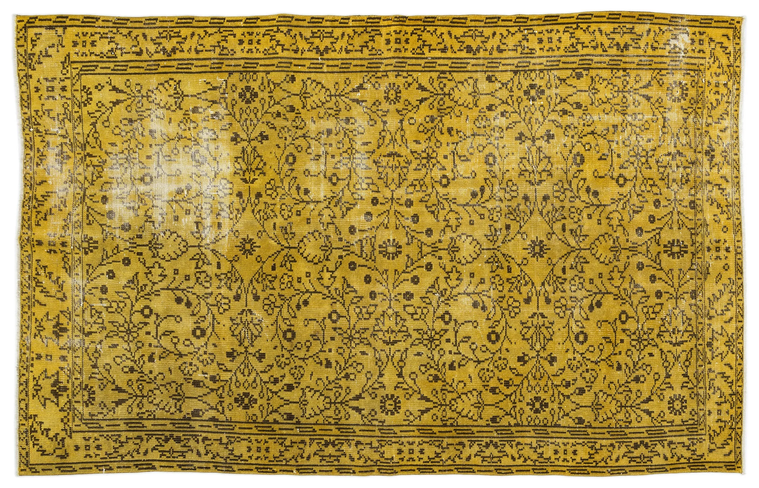 Retro Design Yellow Over Dyed Vintage Rug 5'9'' x 9'4'' ft 176 x 284 cm