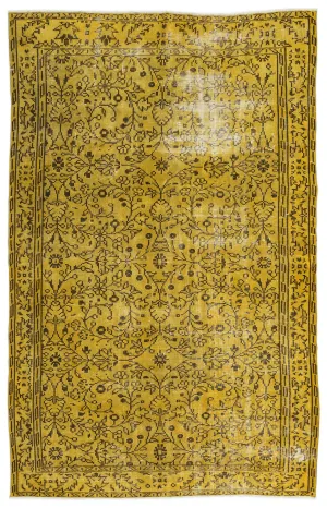 Retro Design Yellow Over Dyed Vintage Rug 5'9'' x 9'4'' ft 176 x 284 cm