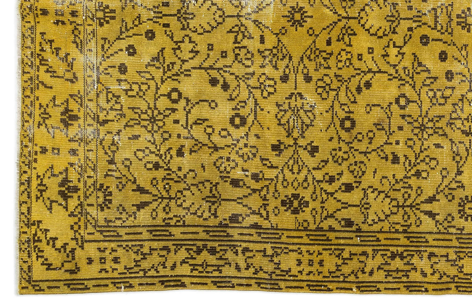 Retro Design Yellow Over Dyed Vintage Rug 5'9'' x 9'4'' ft 176 x 284 cm
