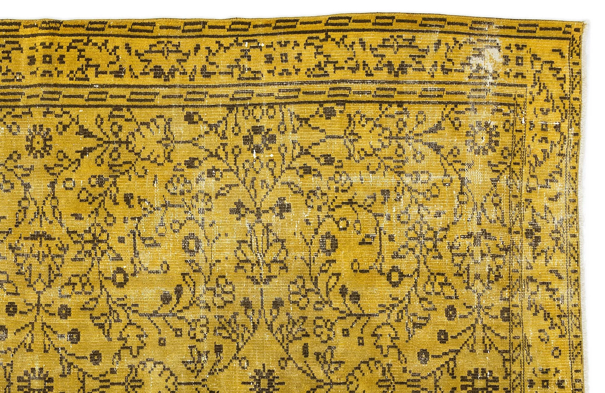 Retro Design Yellow Over Dyed Vintage Rug 5'9'' x 9'4'' ft 176 x 284 cm