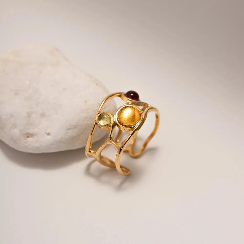 Retro Mesh Open Ring with Resin Diamond Inlay