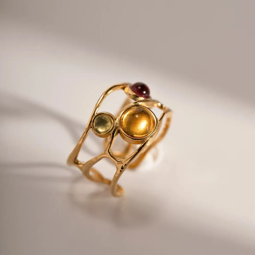 Retro Mesh Open Ring with Resin Diamond Inlay