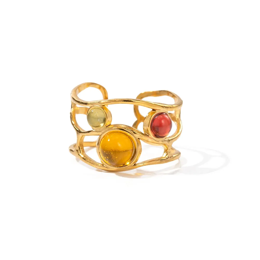 Retro Mesh Open Ring with Resin Diamond Inlay