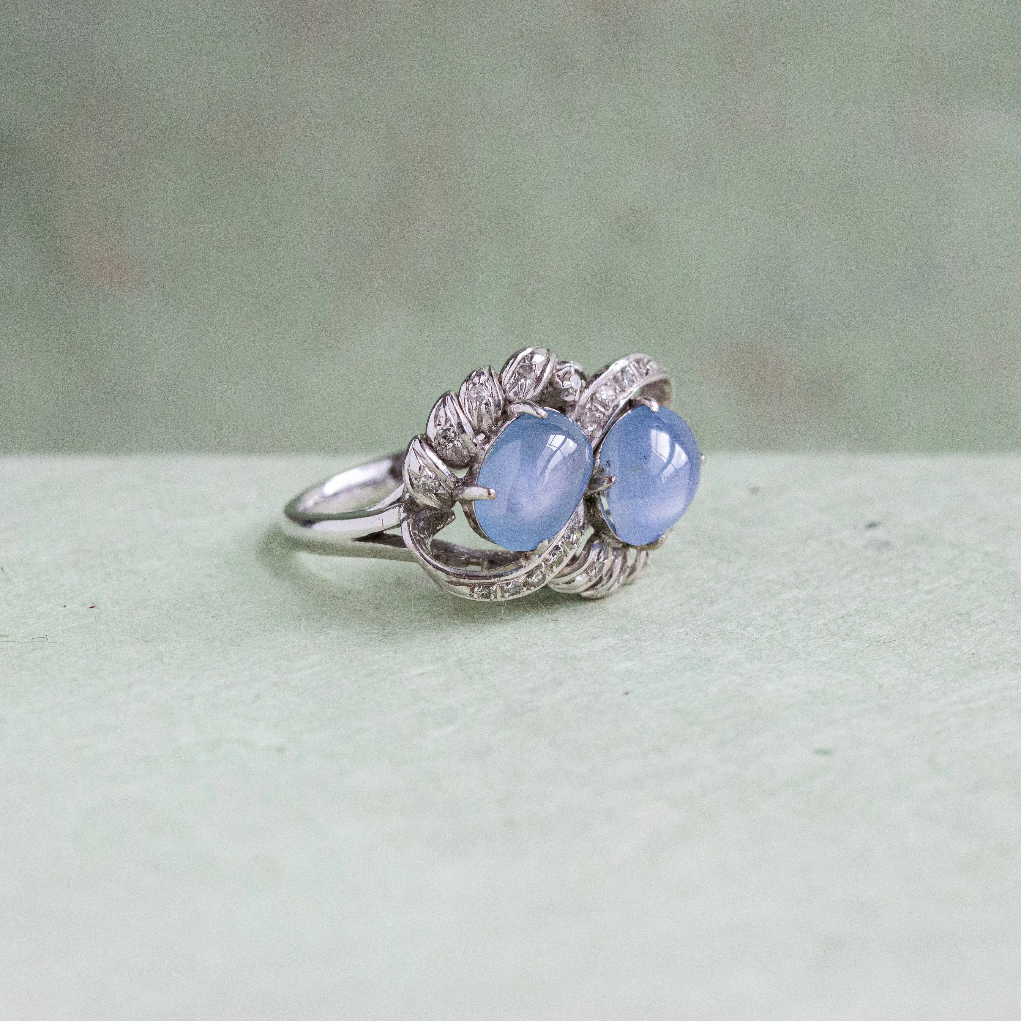 Retro Star Sapphire Two-Stone Bypass Ring, 14k