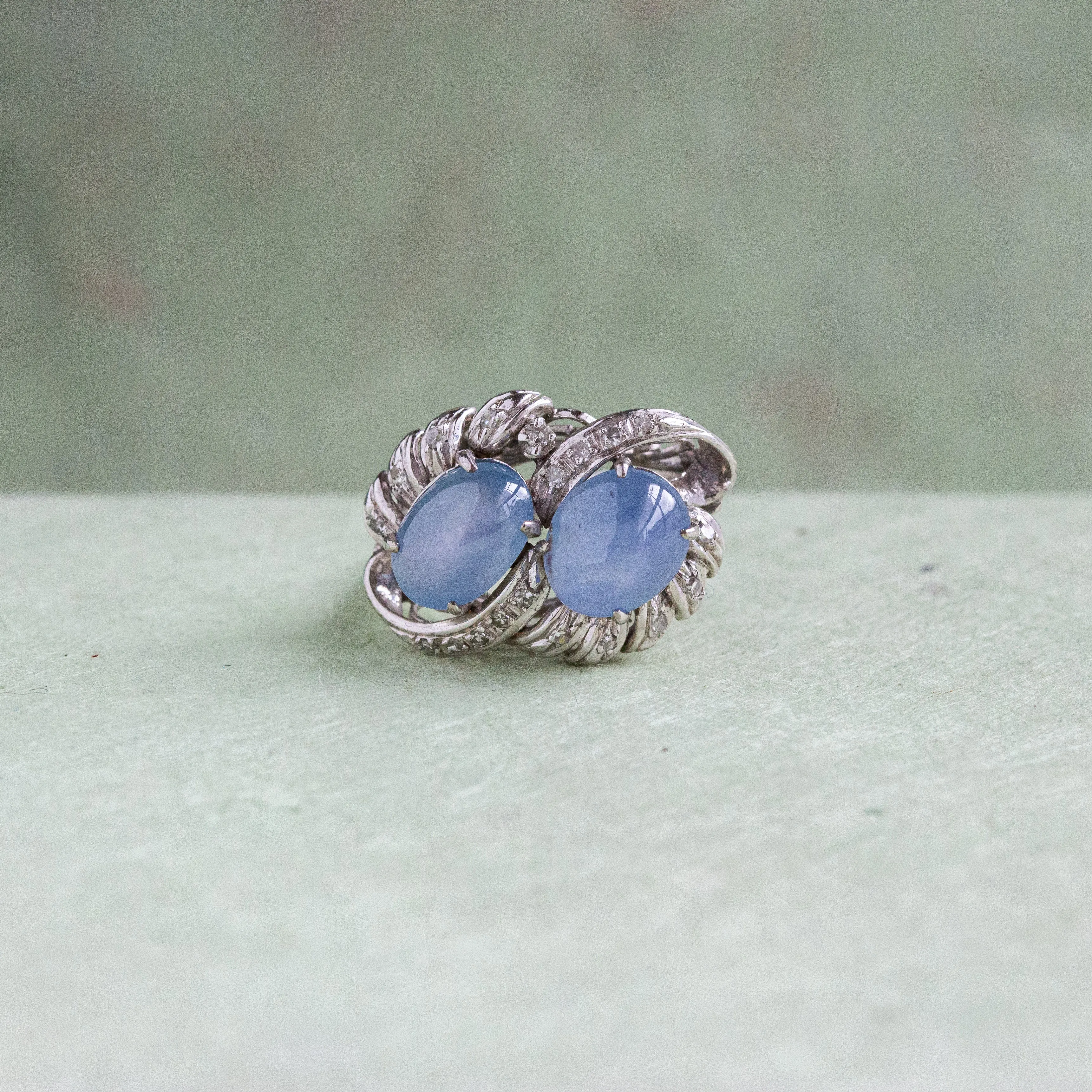 Retro Star Sapphire Two-Stone Bypass Ring, 14k