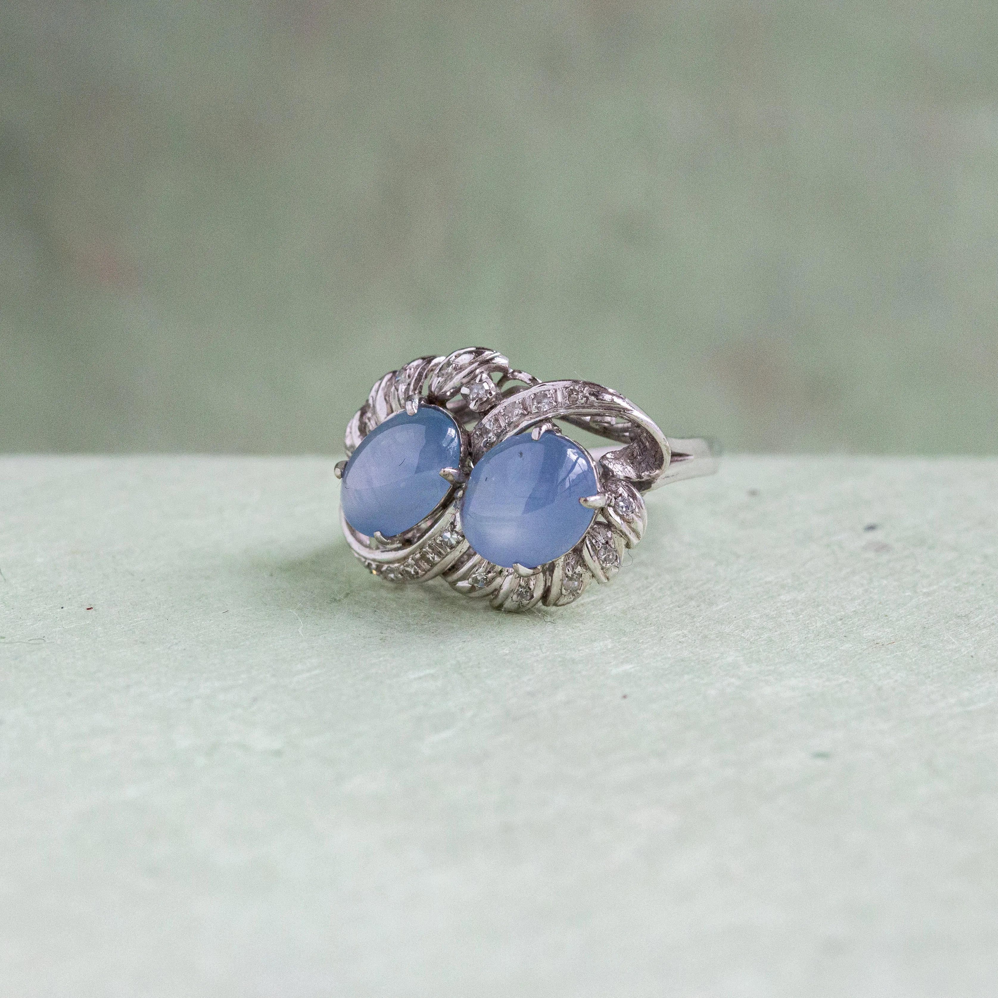 Retro Star Sapphire Two-Stone Bypass Ring, 14k