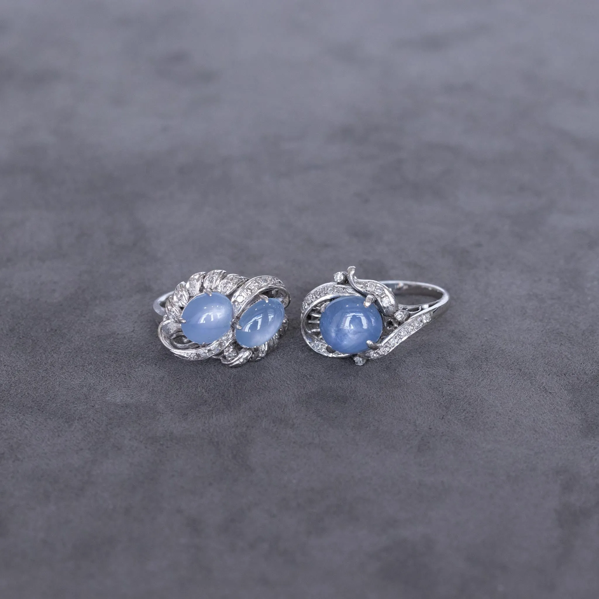Retro Star Sapphire Two-Stone Bypass Ring, 14k
