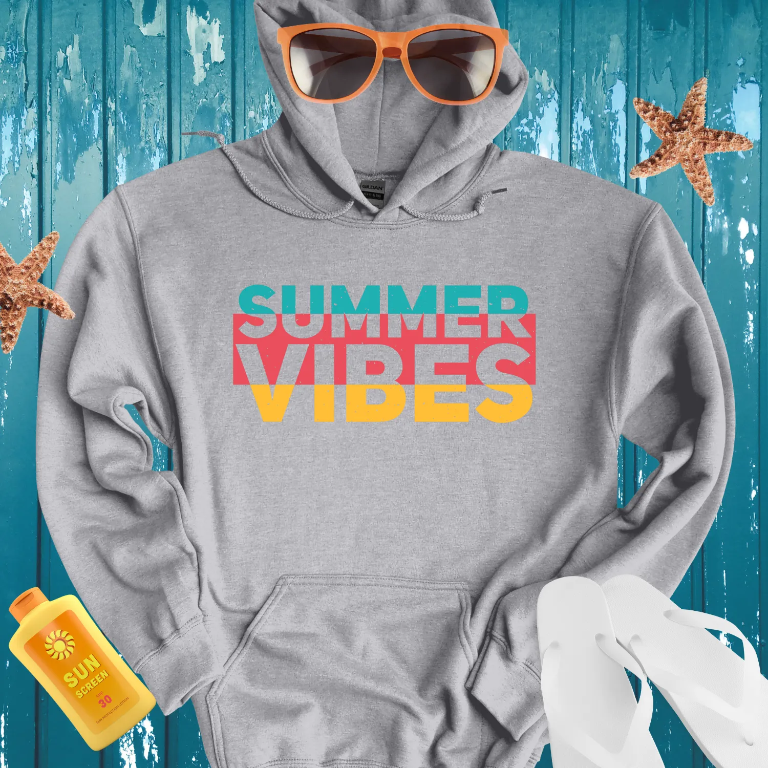 Retro Style Summer Vibes Teal And Yellow Hoodie