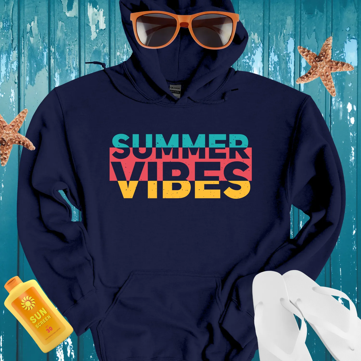 Retro Style Summer Vibes Teal And Yellow Hoodie