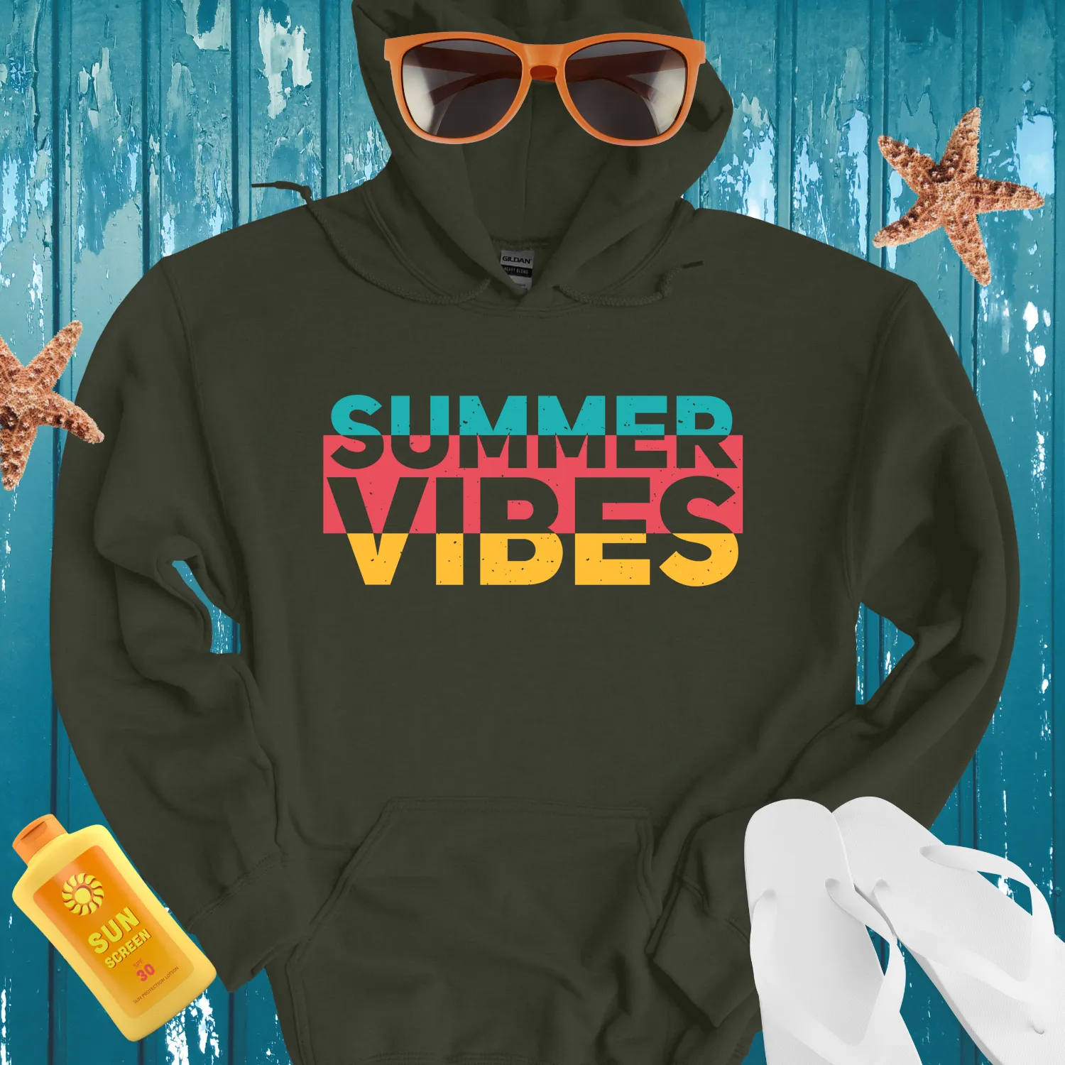 Retro Style Summer Vibes Teal And Yellow Hoodie