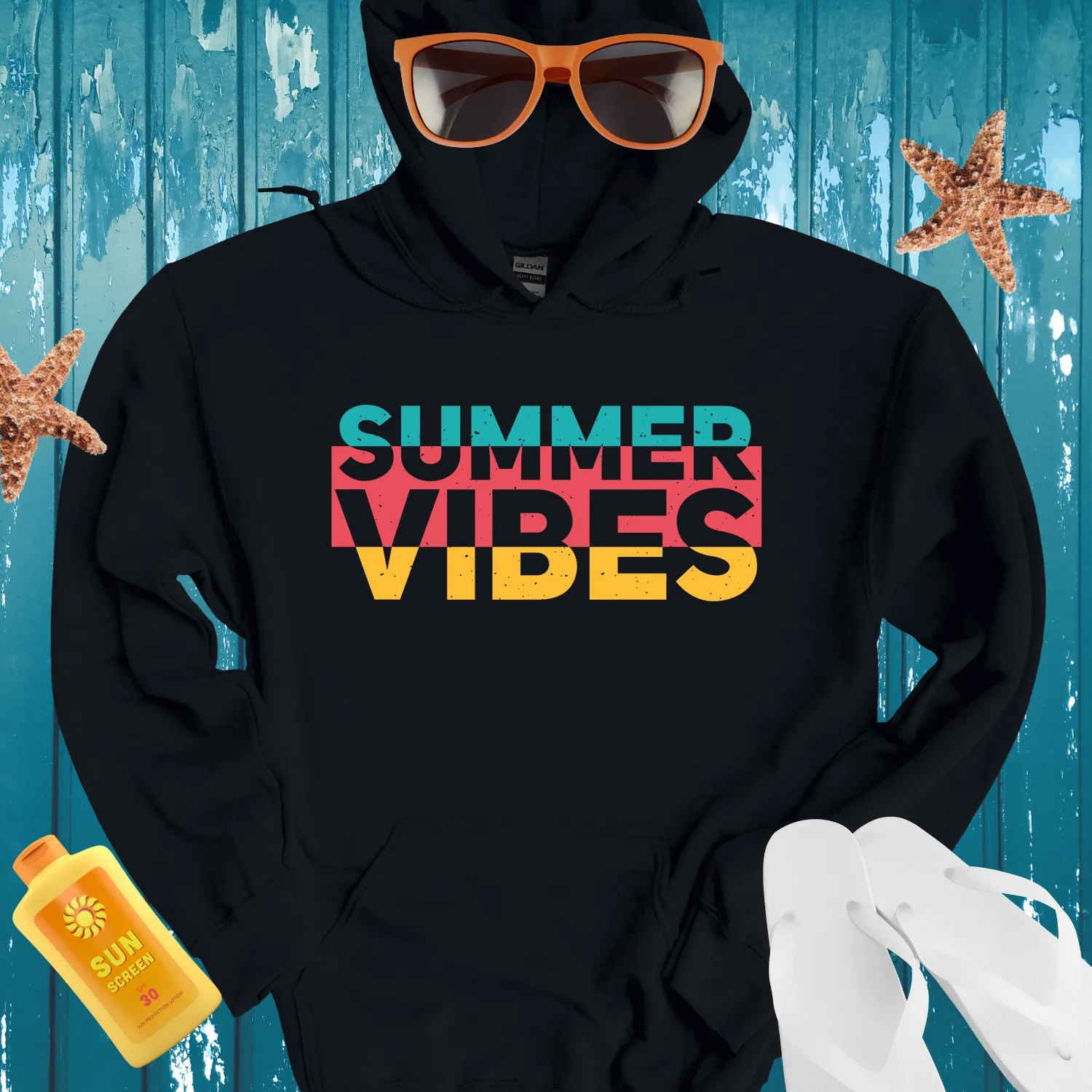 Retro Style Summer Vibes Teal And Yellow Hoodie