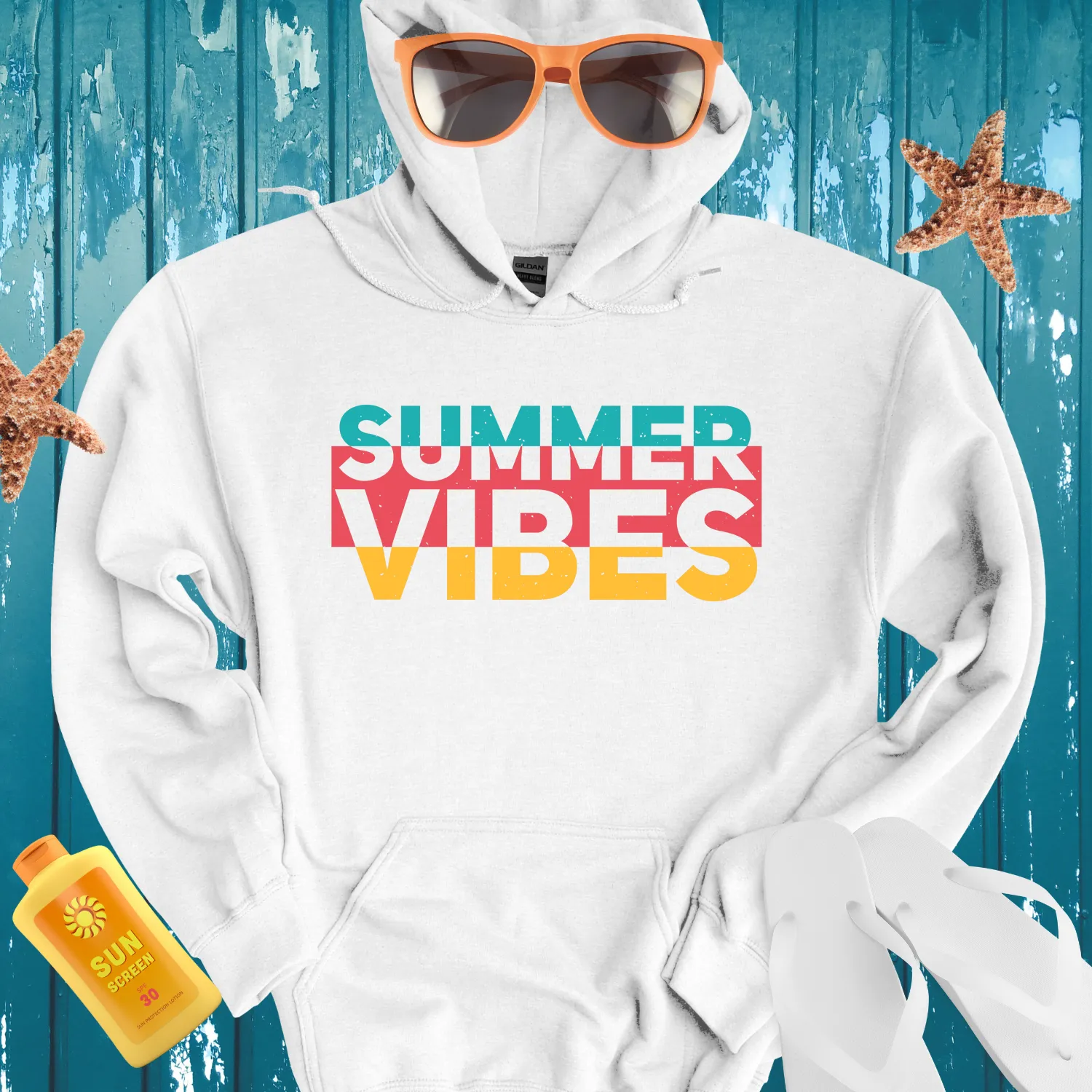 Retro Style Summer Vibes Teal And Yellow Hoodie