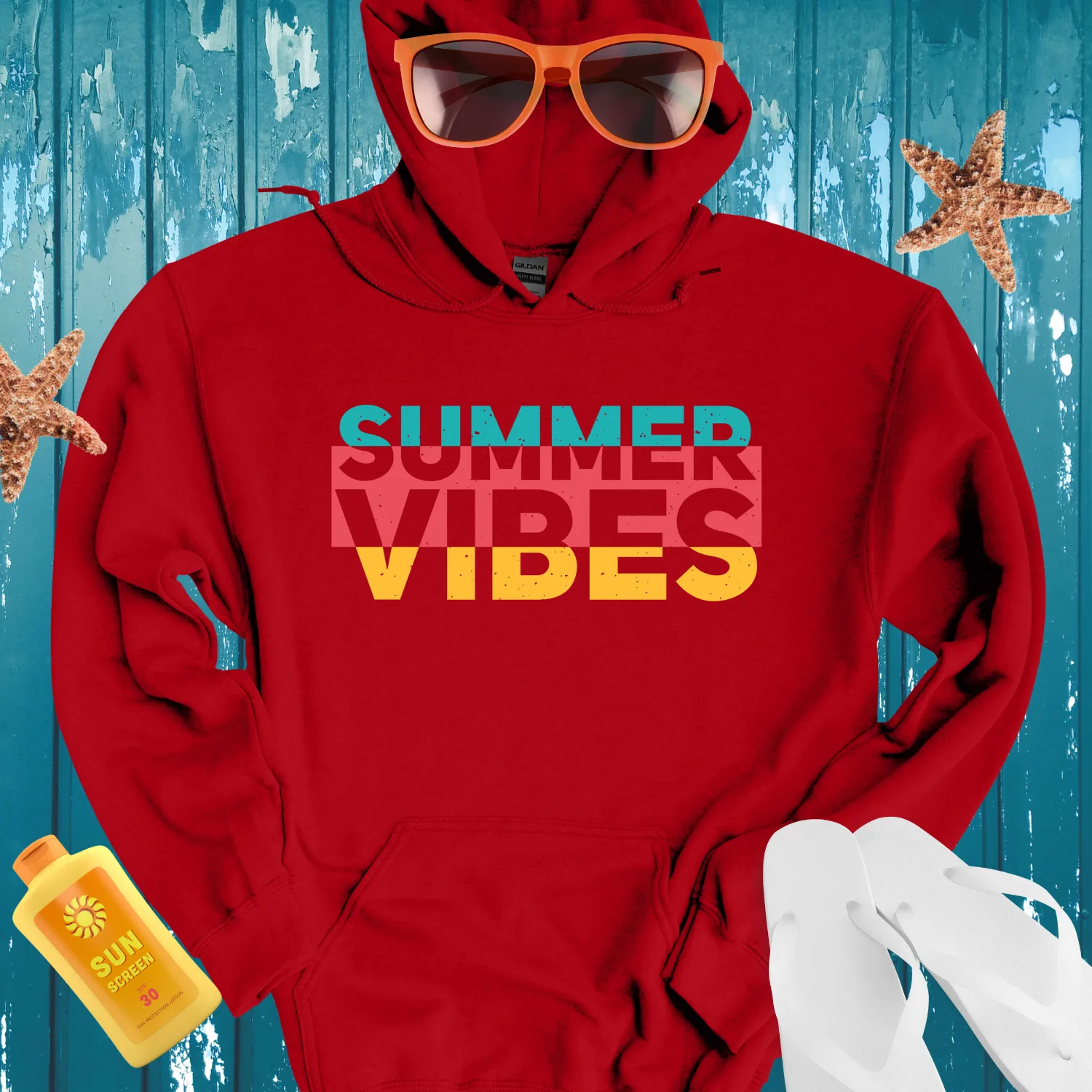 Retro Style Summer Vibes Teal And Yellow Hoodie