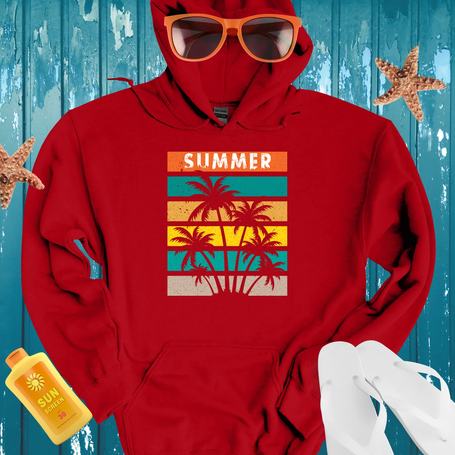 Retro Summer Vibes Hoodie With Gradient Stripes Design