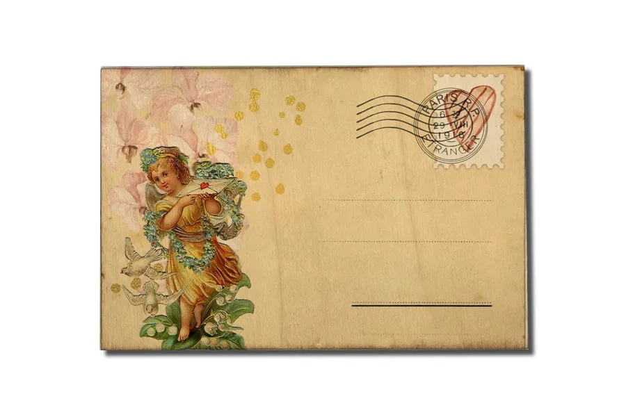 Retro Valentine's Day Wood Postcard