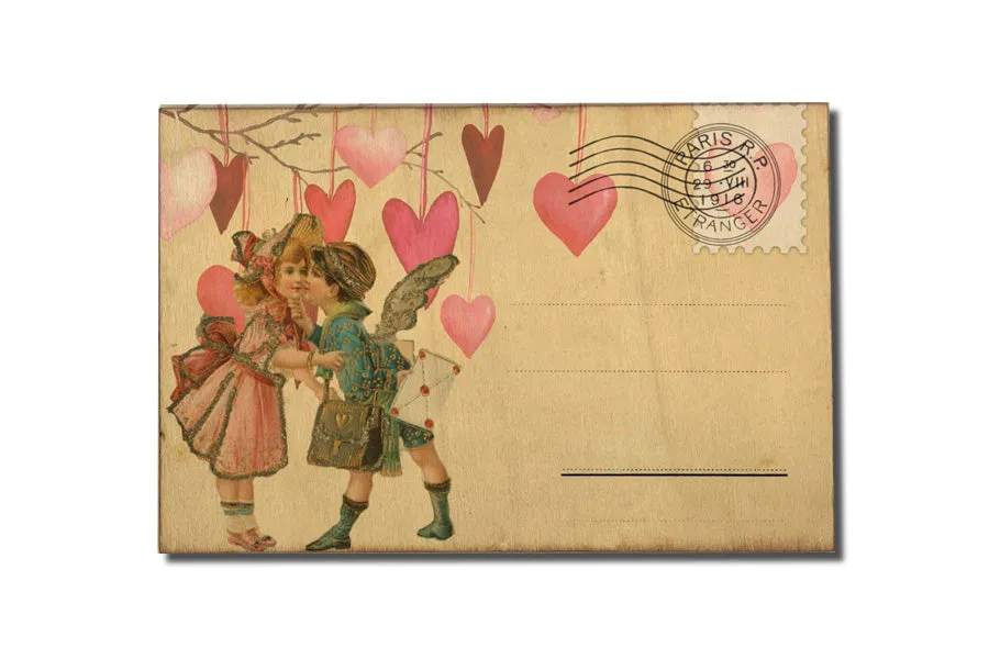 Retro Valentine's Day Wood Postcard
