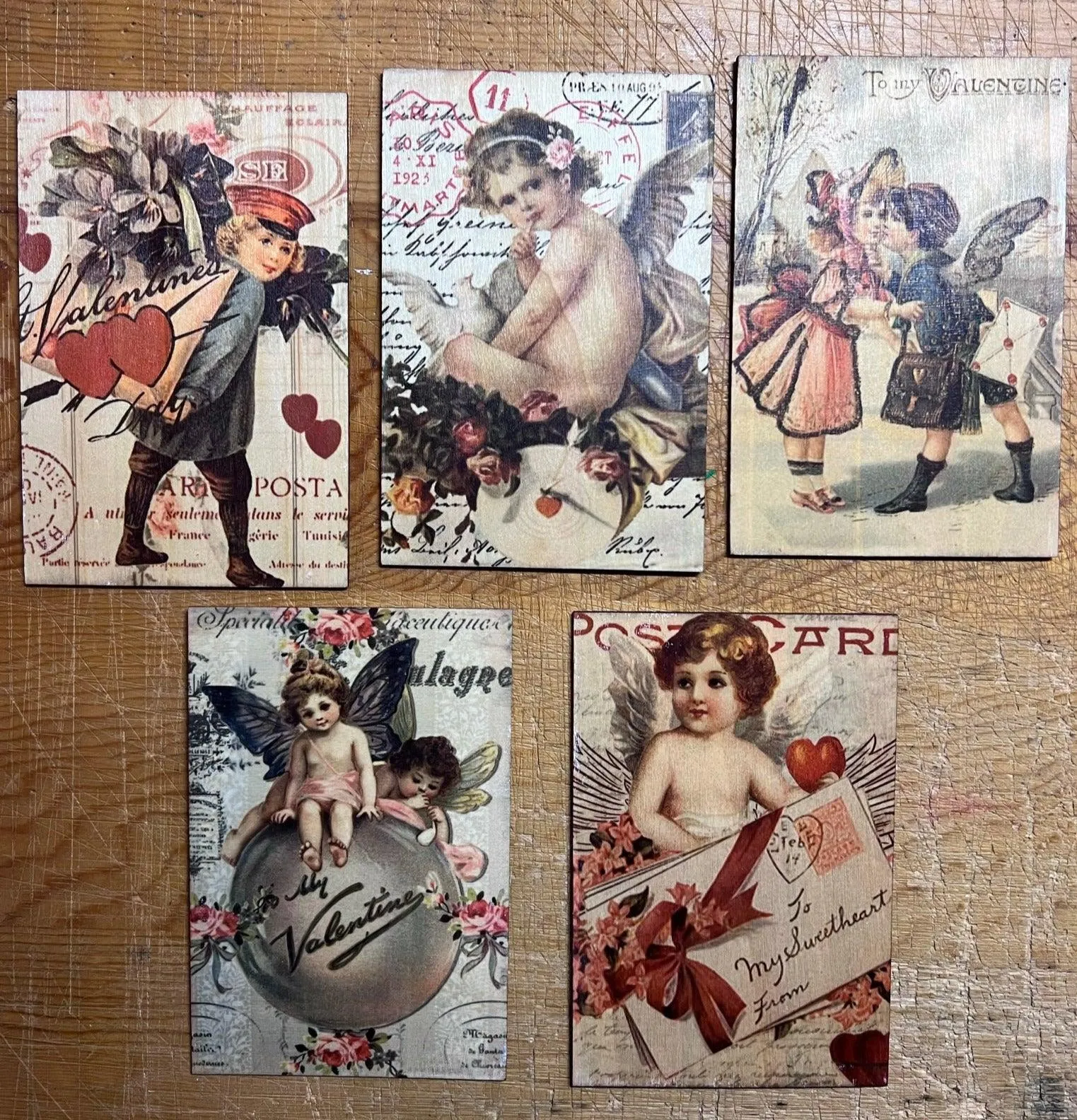Retro Valentine's Day Wood Postcard