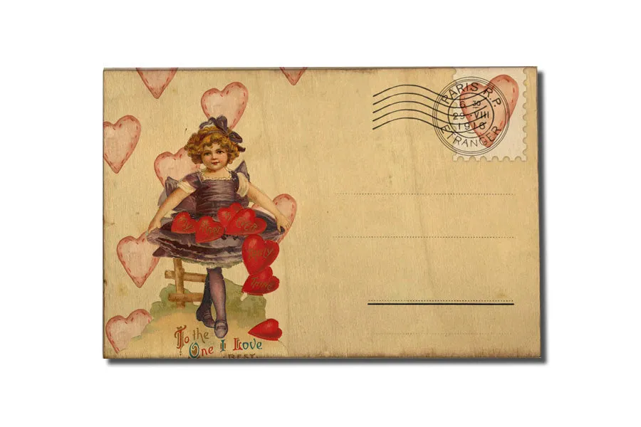 Retro Valentine's Day Wood Postcard