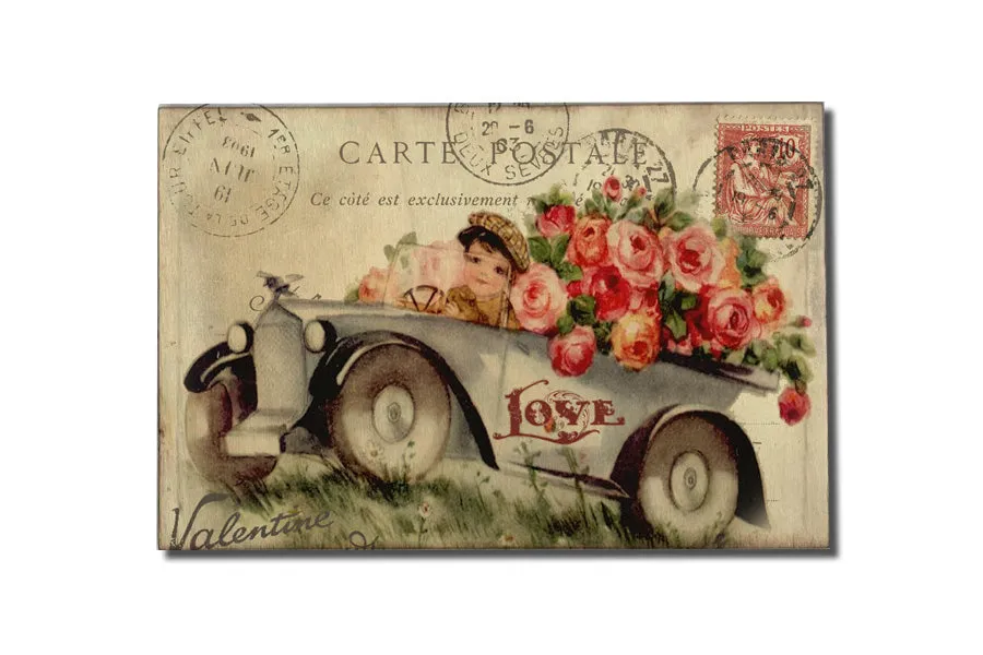 Retro Valentine's Day Wood Postcard