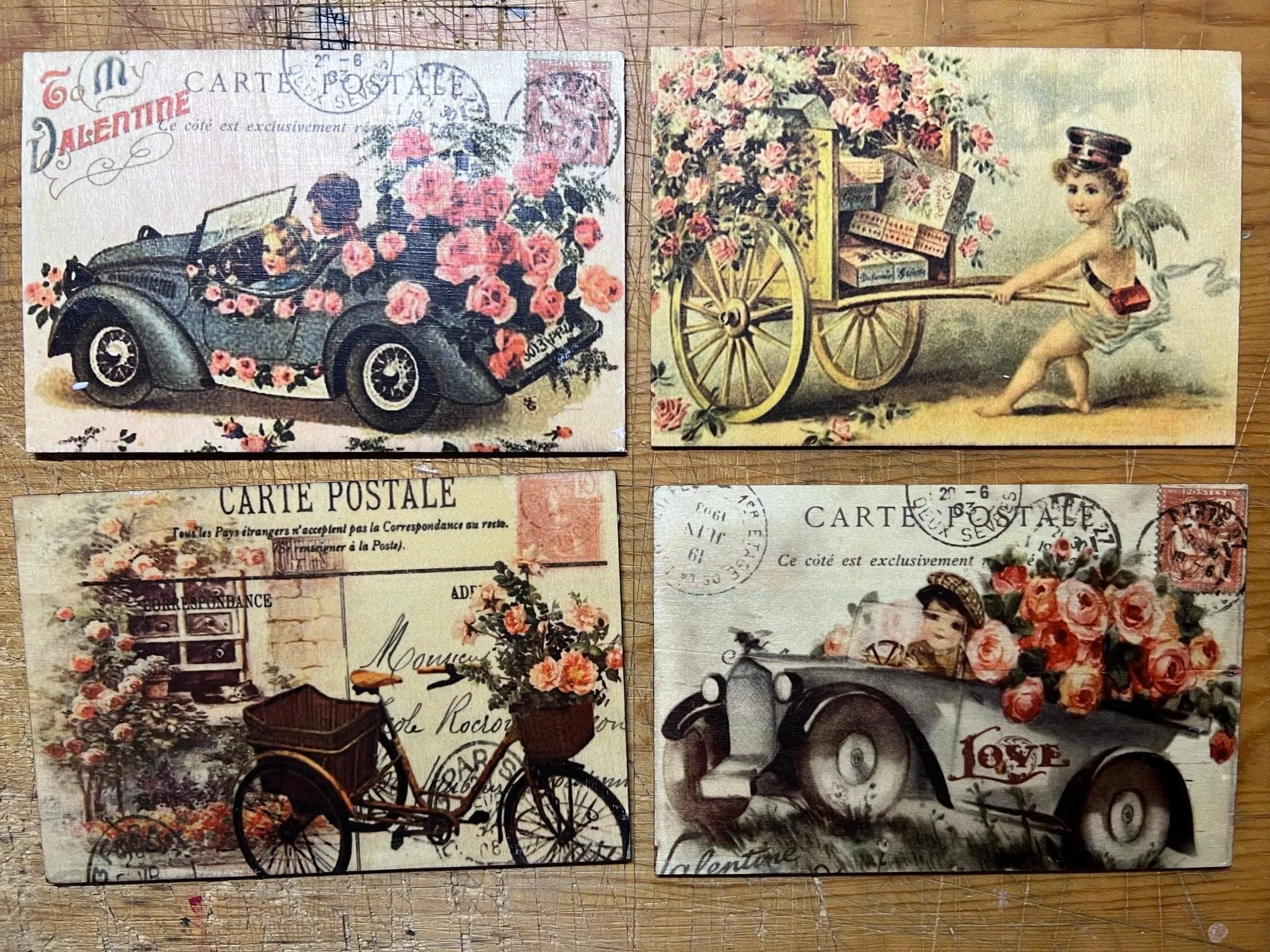 Retro Valentine's Day Wood Postcard
