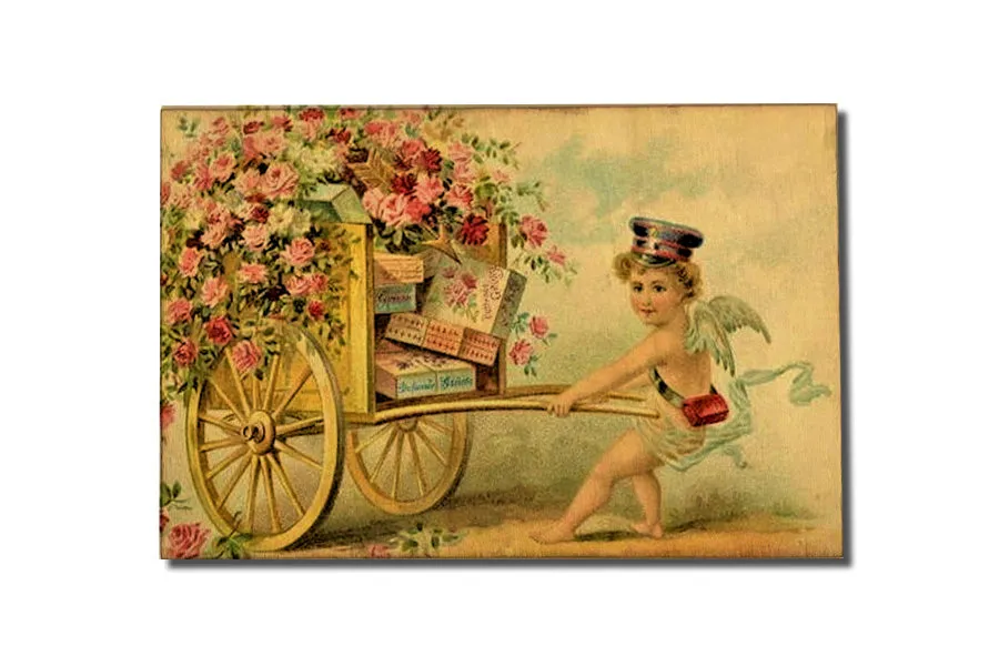 Retro Valentine's Day Wood Postcard