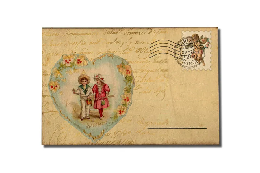 Retro Valentine's Day Wood Postcard