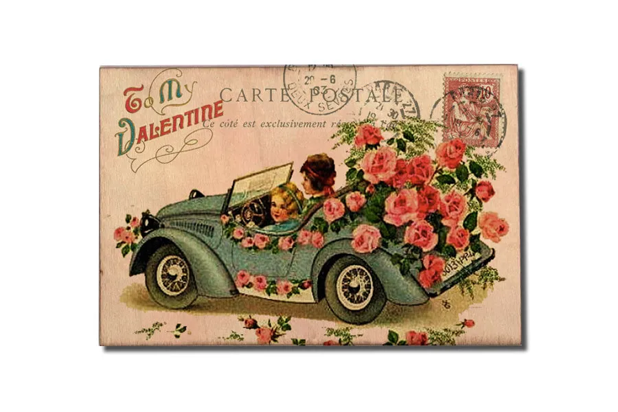 Retro Valentine's Day Wood Postcard